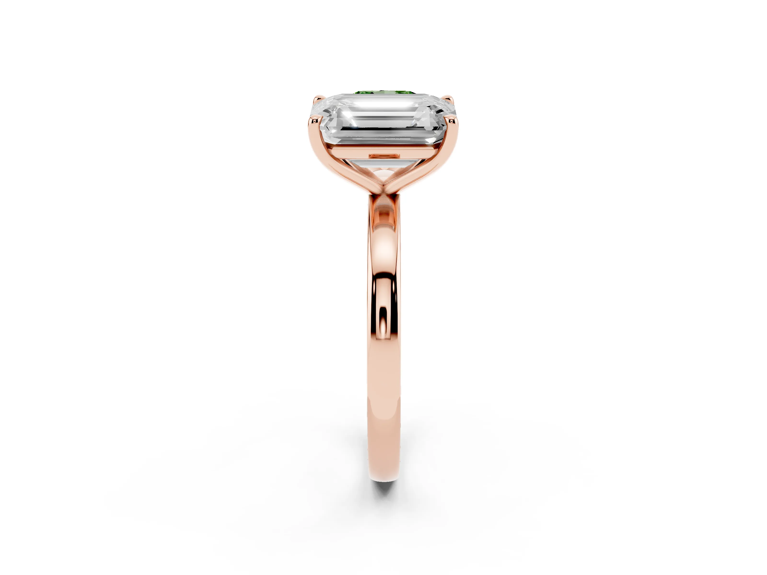 Fancy Green Cushion Cut and Emerald Cut Toi Moi Ring Set in Rose gold with Prong Setting