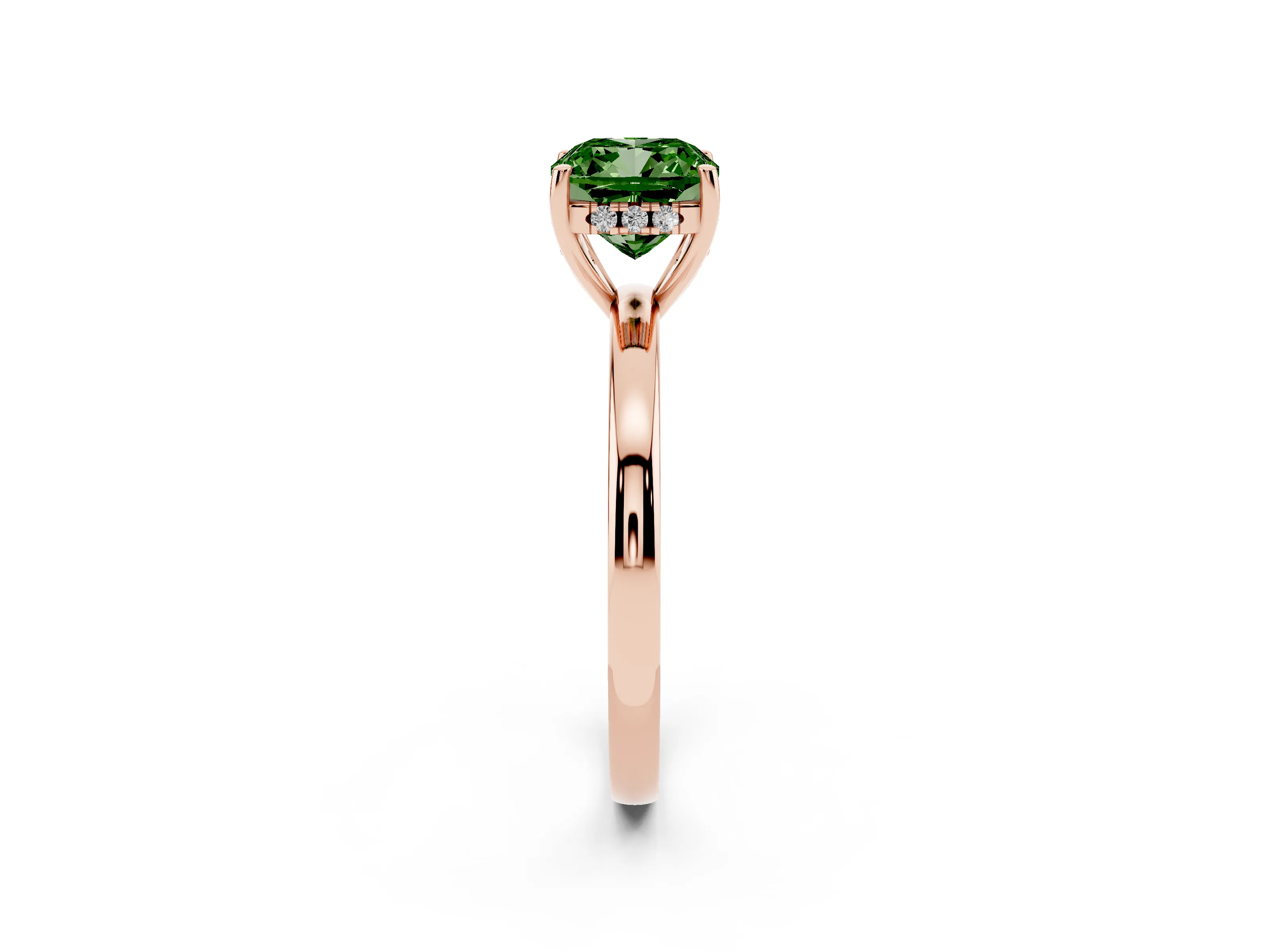 Fancy Green Cushion Cut Diamond Solitaire Ring Set in Rose gold with Plain Band and Prong Setting
