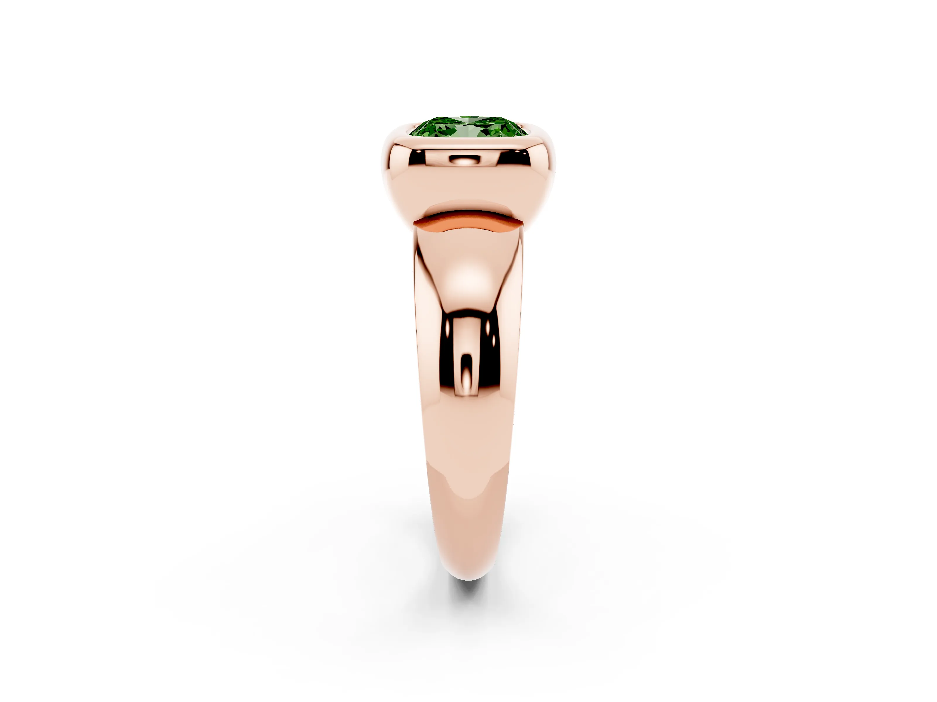 Fancy Green Bezel Set Cushion Cut Diamond Solitaire Ring Set in Rose gold with Wide Band
