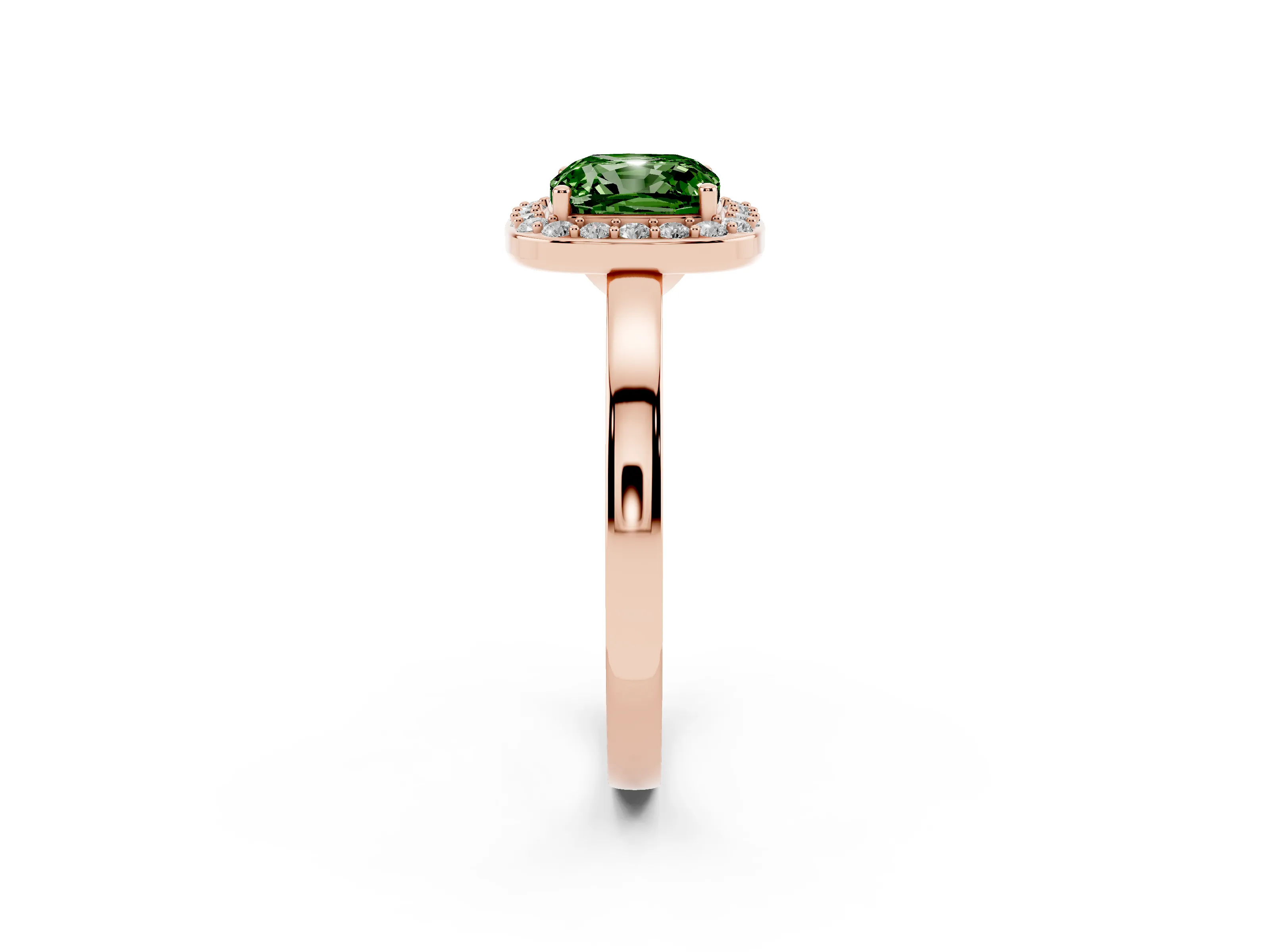 Fancy Green Cushion Cut Diamond Halo Ring Set in Rose gold with Solitaire Band and Prong Setting