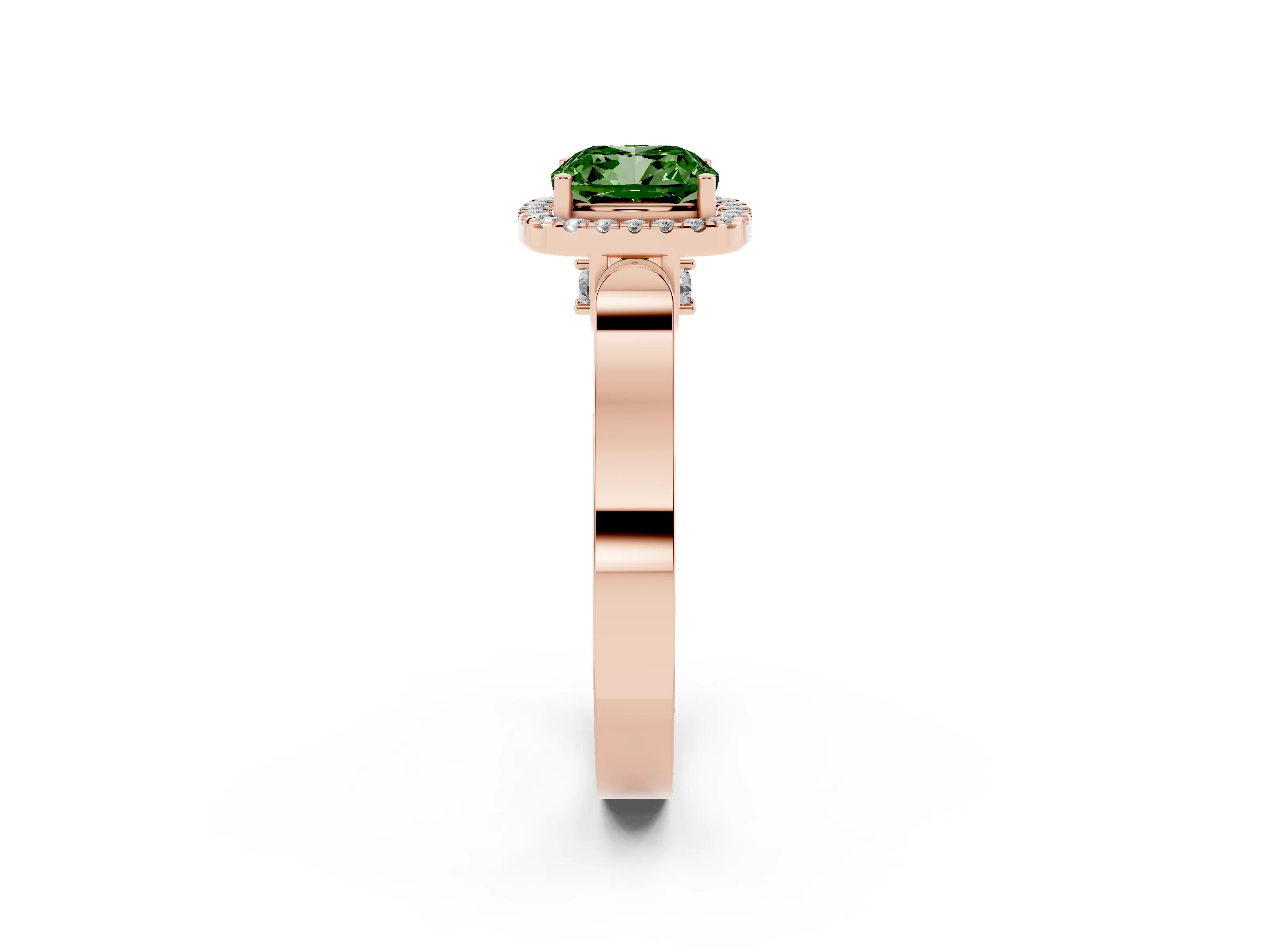 Fancy Green Cushion Cut Diamond Halo Ring Set in Rose gold with Pavé-Lined Split Shank Band