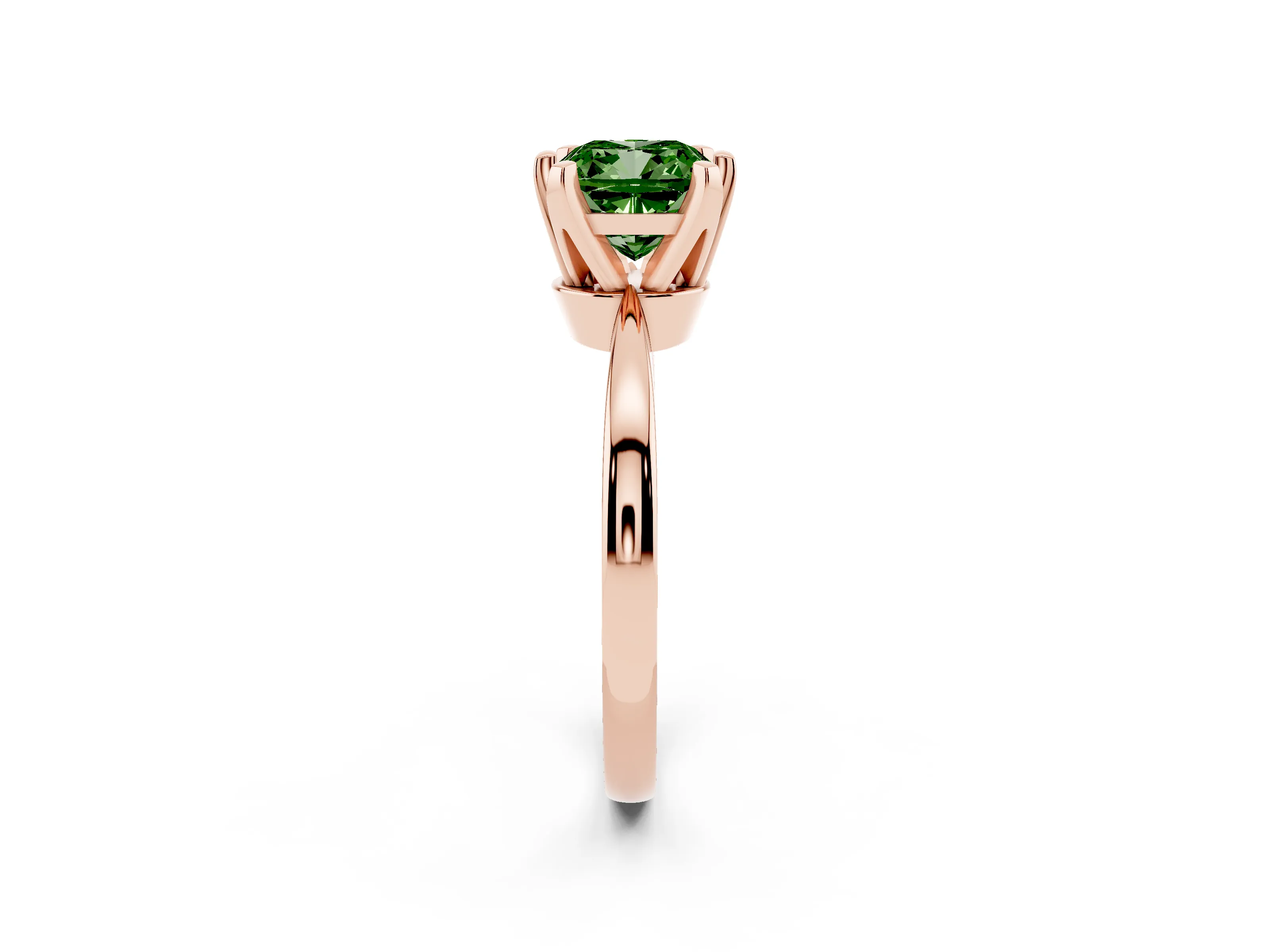 Fancy Green Cushion Cut Diamond Solitaire Engagement Ring Set in Rose gold with Slim Tapered Solitaire Band