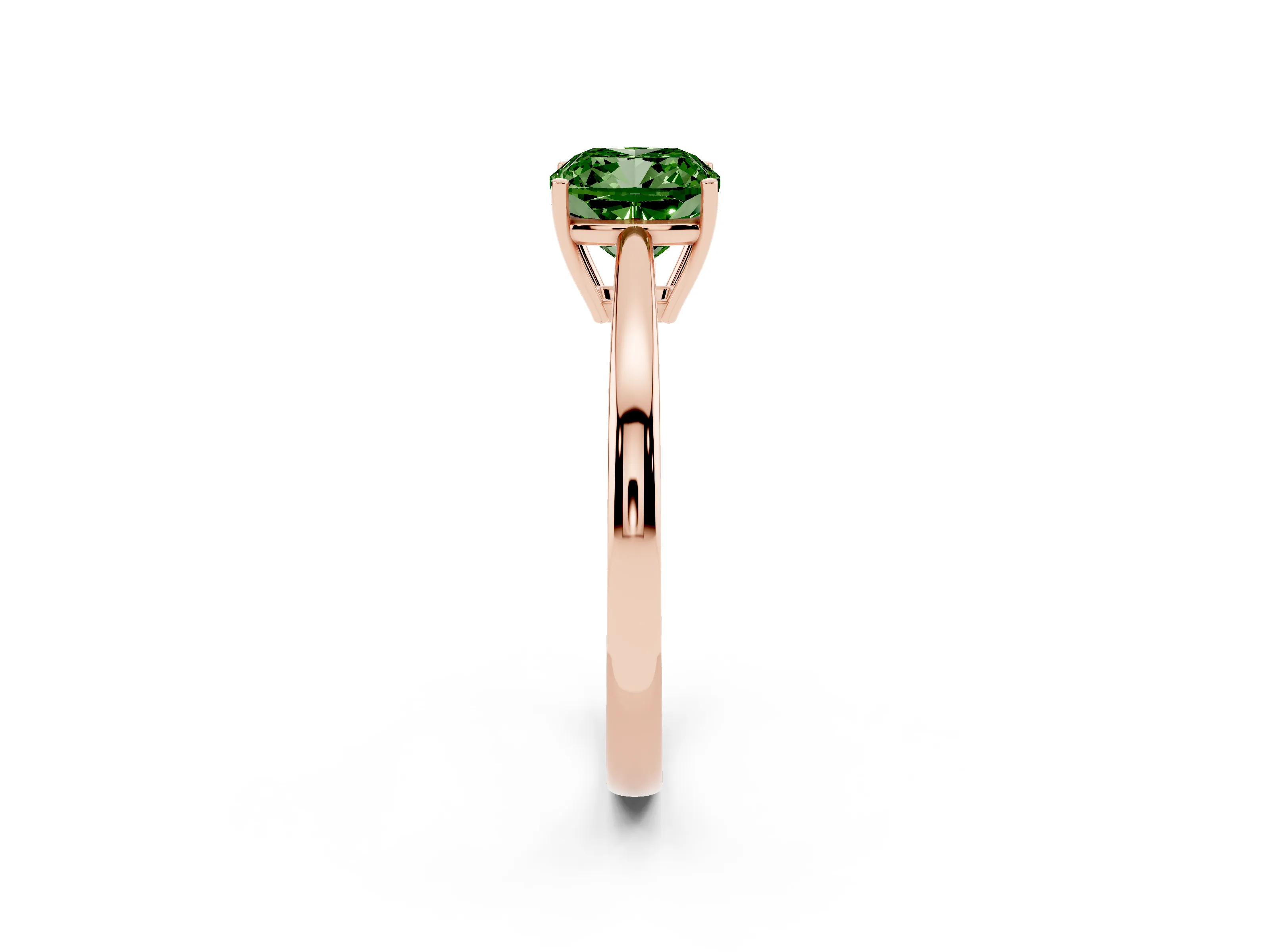 Fancy Green Cushion Cut Diamond Solitaire Ring Set in Rose gold with Split Shank and Prong Setting