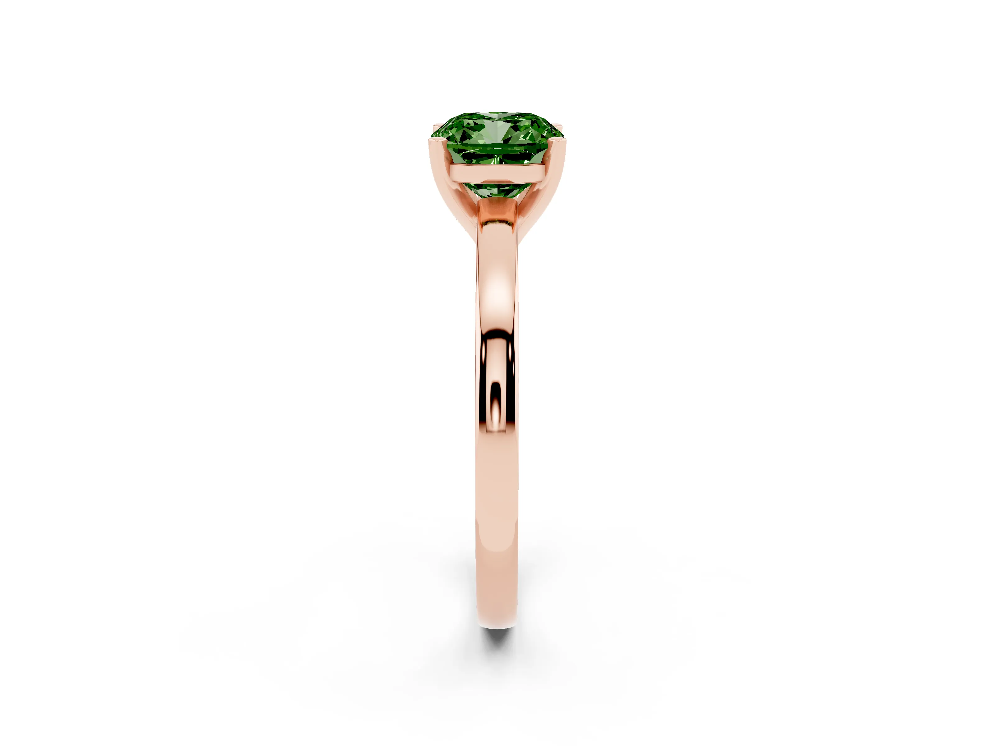 Fancy Green Cushion Cut Diamond Solitaire Engagement Ring Set in Rose gold with Prong Setting on a Classic Band