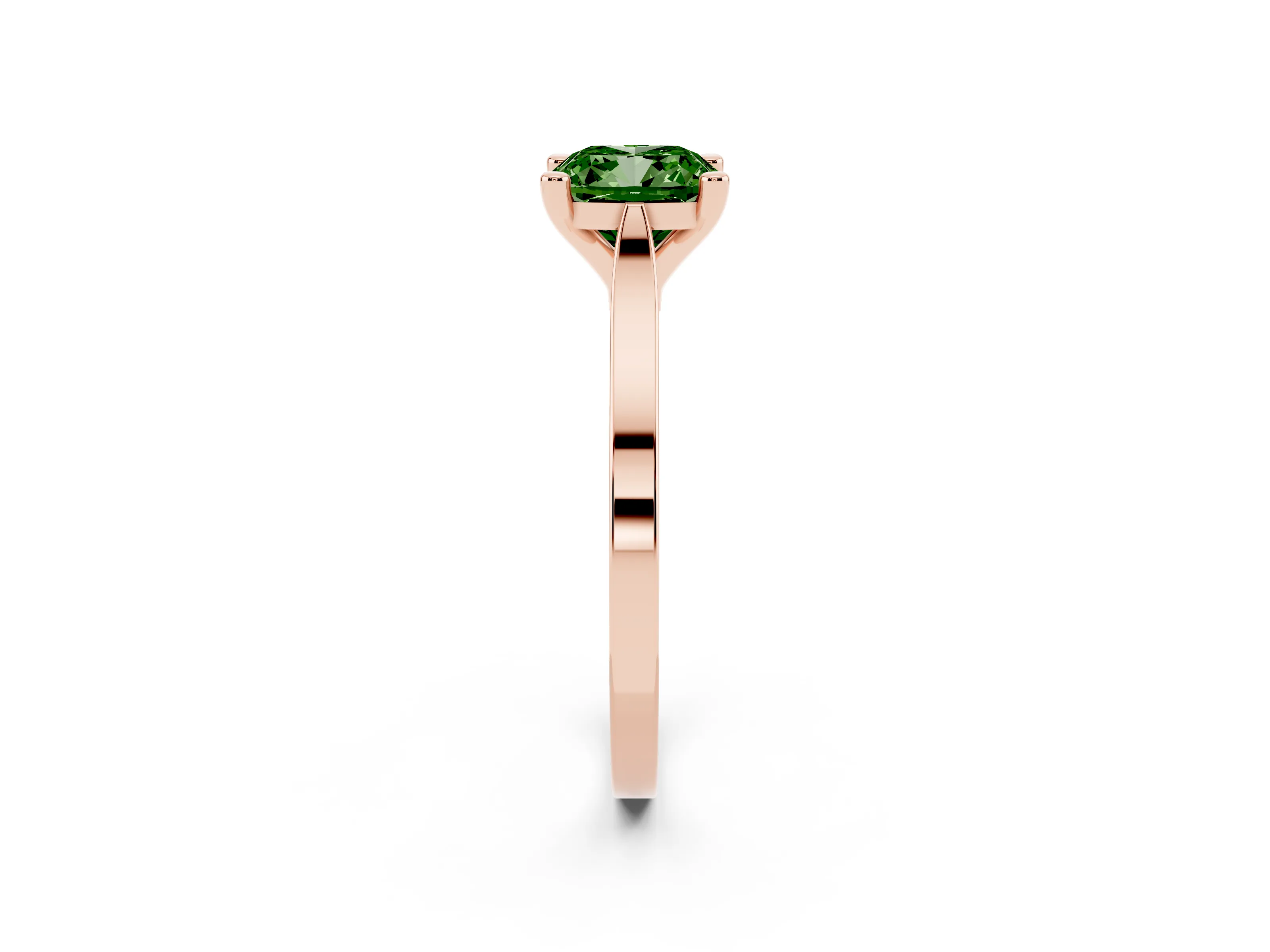 Fancy Green Cushion Cut Diamond Solitaire Ring Set in Rose gold with Prong Setting and Tapered Band