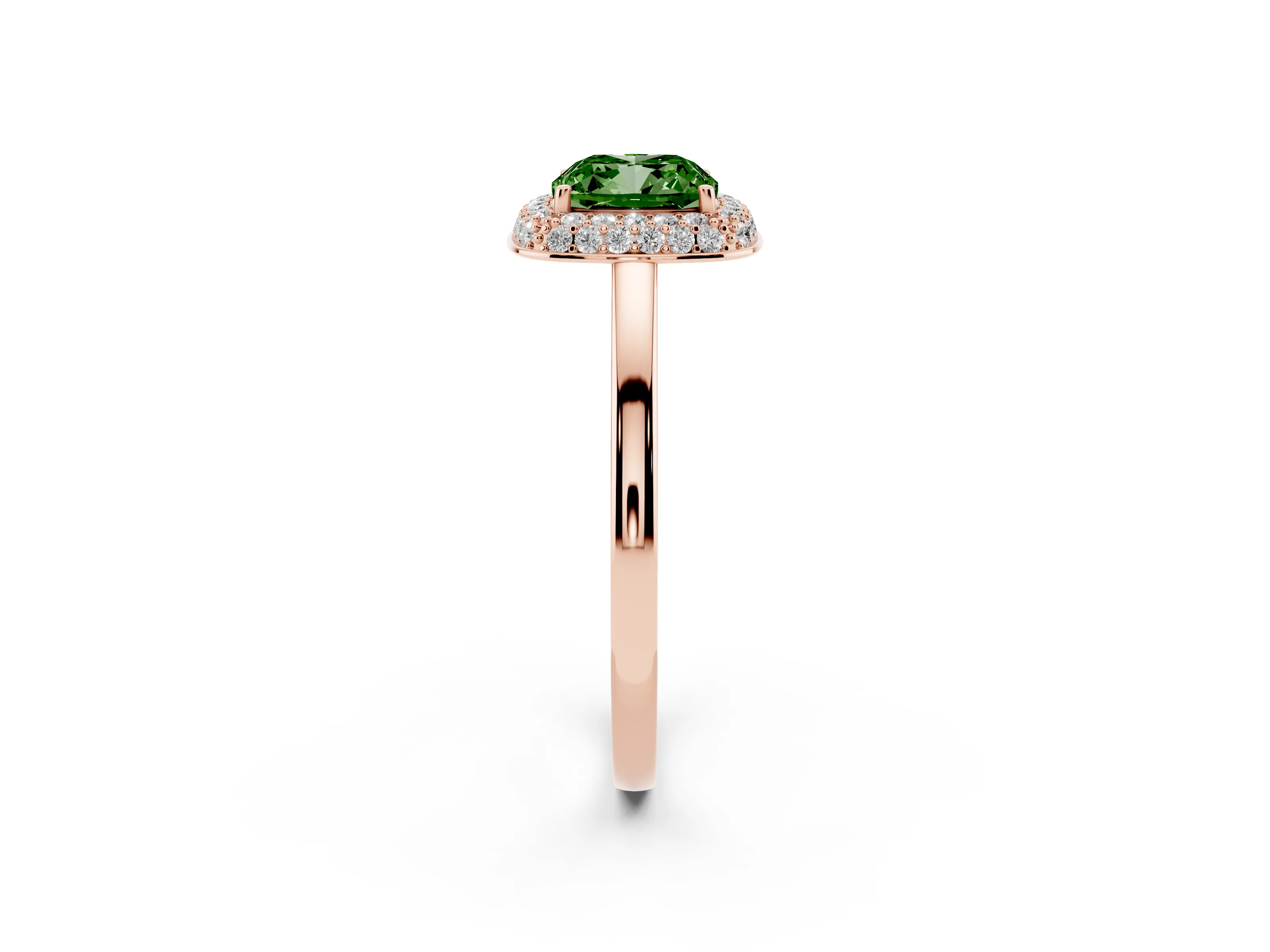 Fancy Green Cushion Cut Diamond Halo Engagement Ring Set in Rose gold with Solitaire Band and Prong Setting