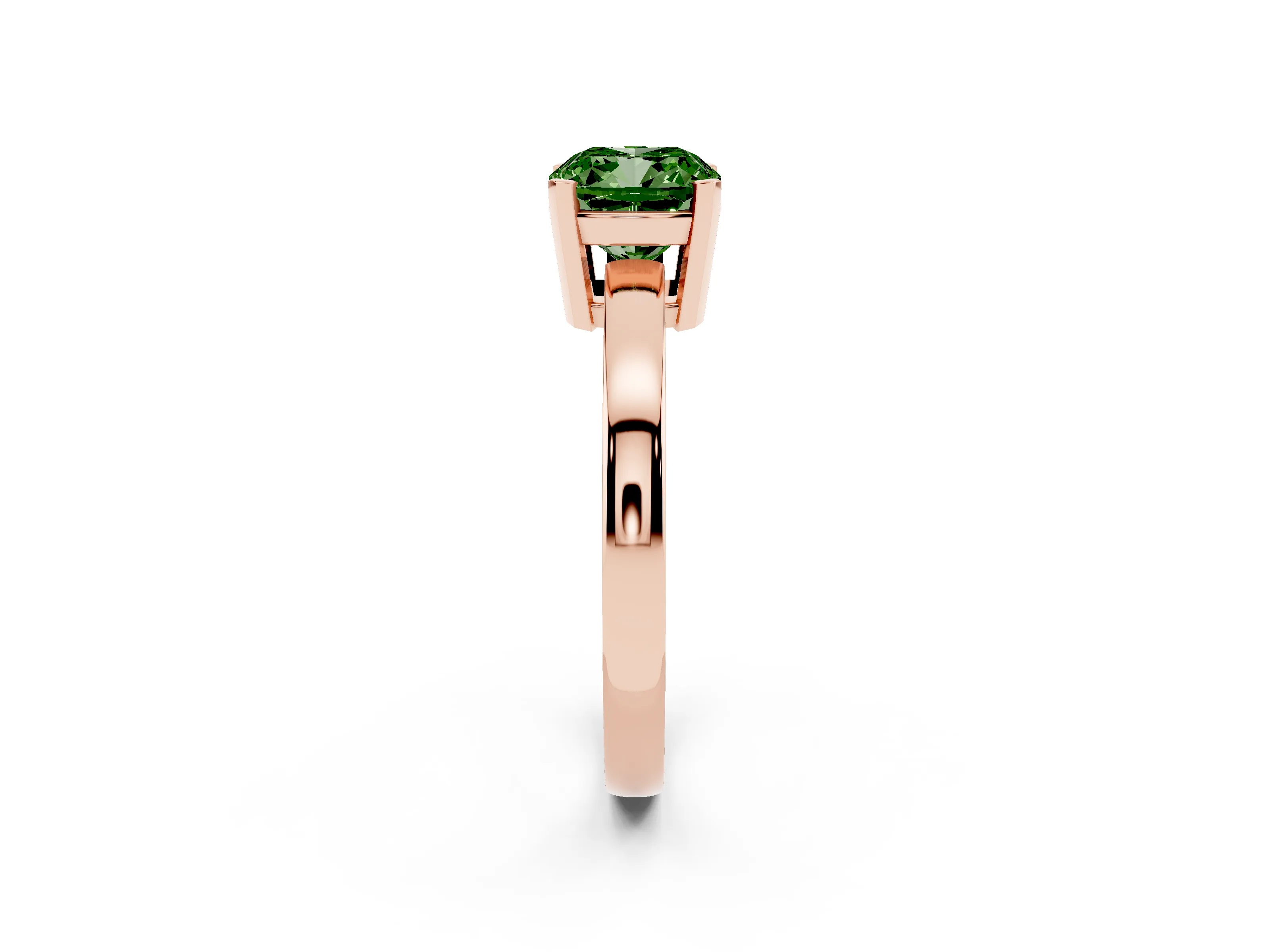 Fancy Green Cushion Cut Diamond Solitaire Ring Set in Rose gold with Prong Head and Smooth Polished Band