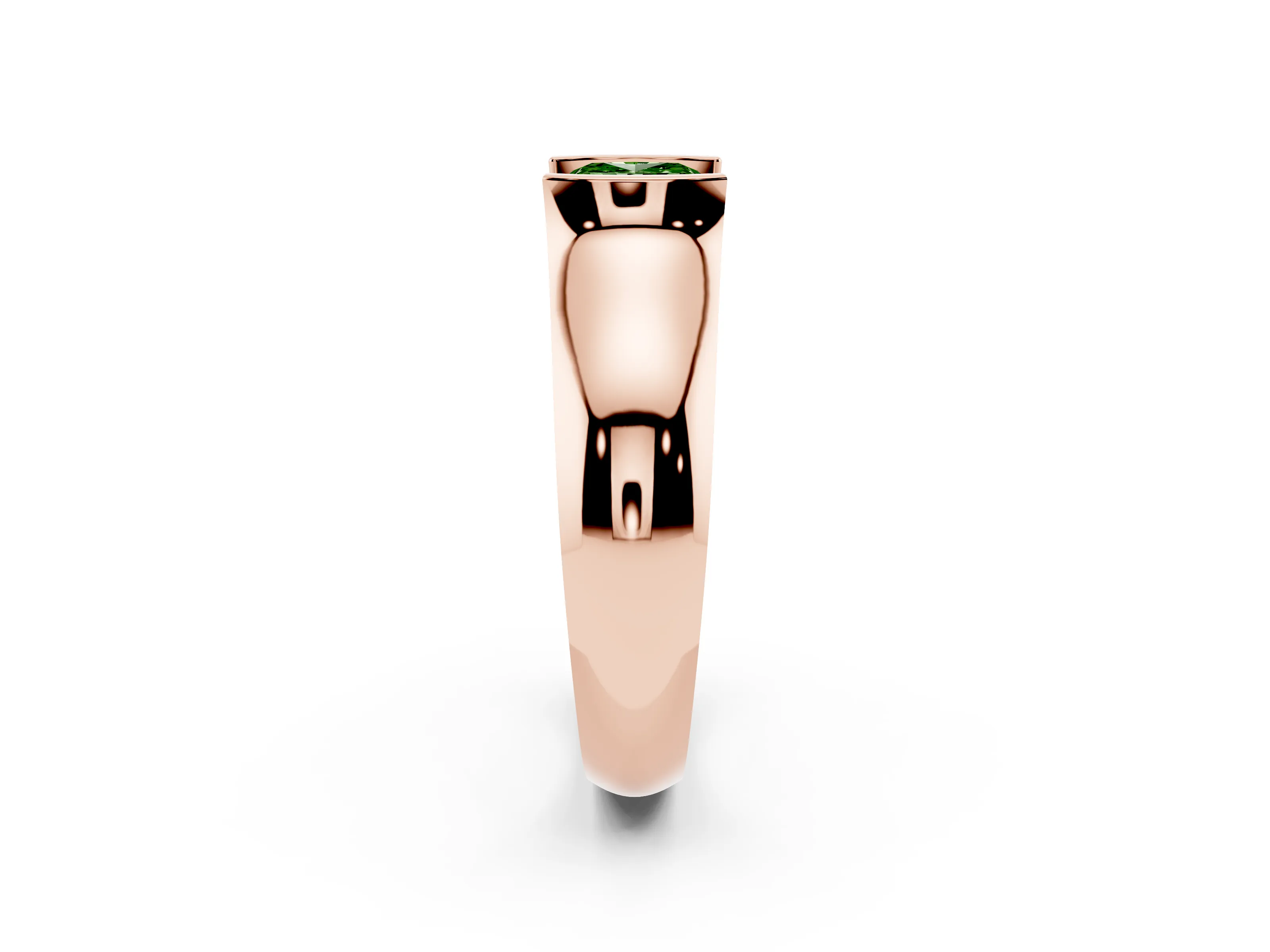 Fancy Green Cushion Cut Diamond Bezel Solitaire Ring Set in Rose gold with Wide Band
