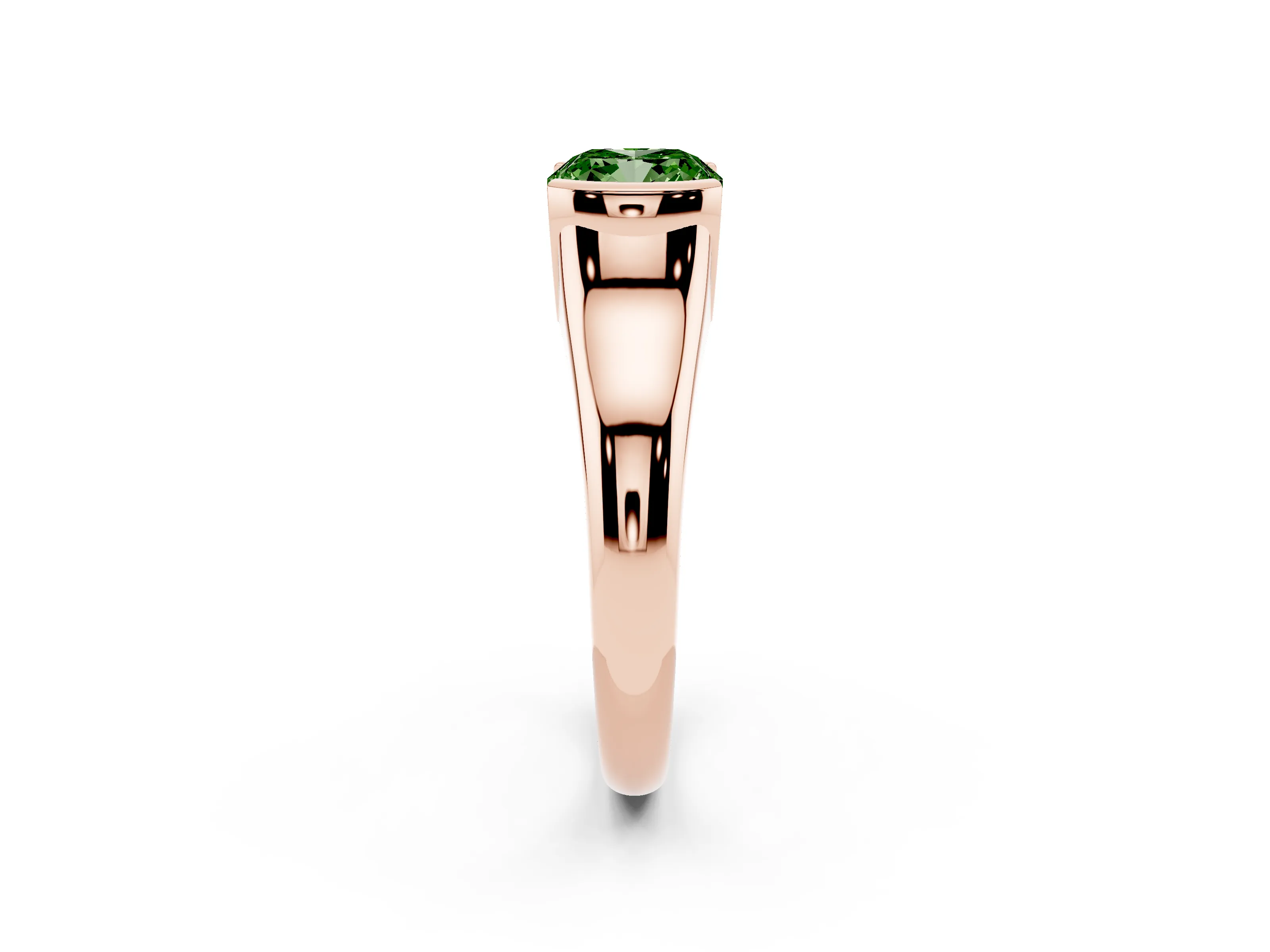 Fancy Green Cushion Cut Diamond Solitaire Tension Set Ring Set in Rose gold with Split Shank Band