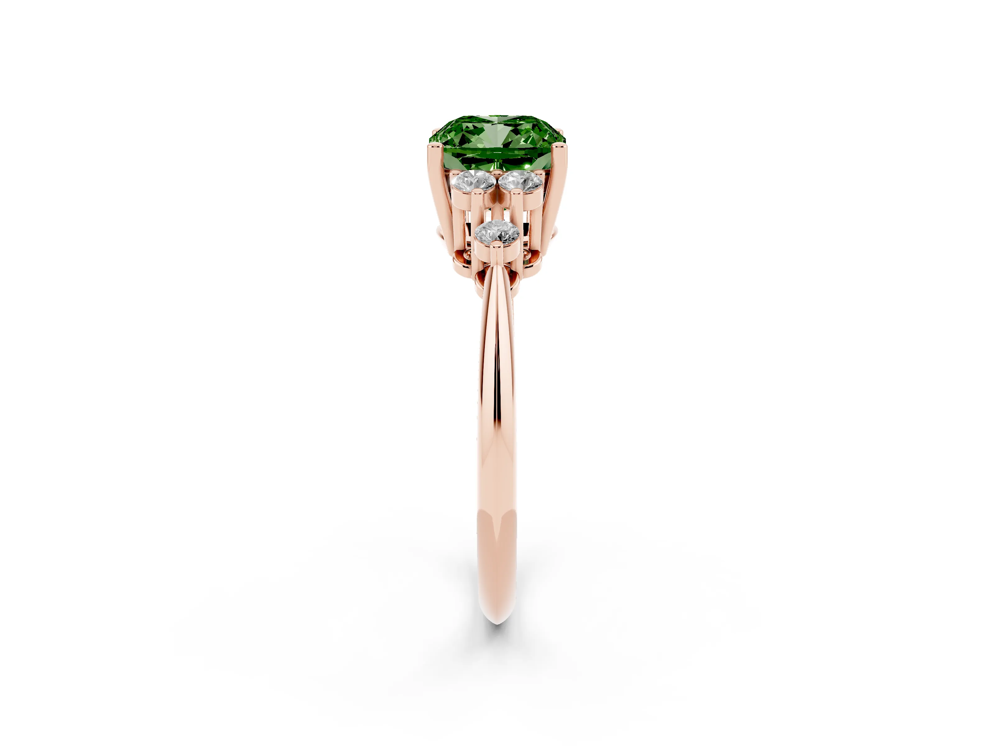 Fancy Green Cushion Cut Diamond Cluster Ring Set in Rose gold with Plain Band and Prong Setting