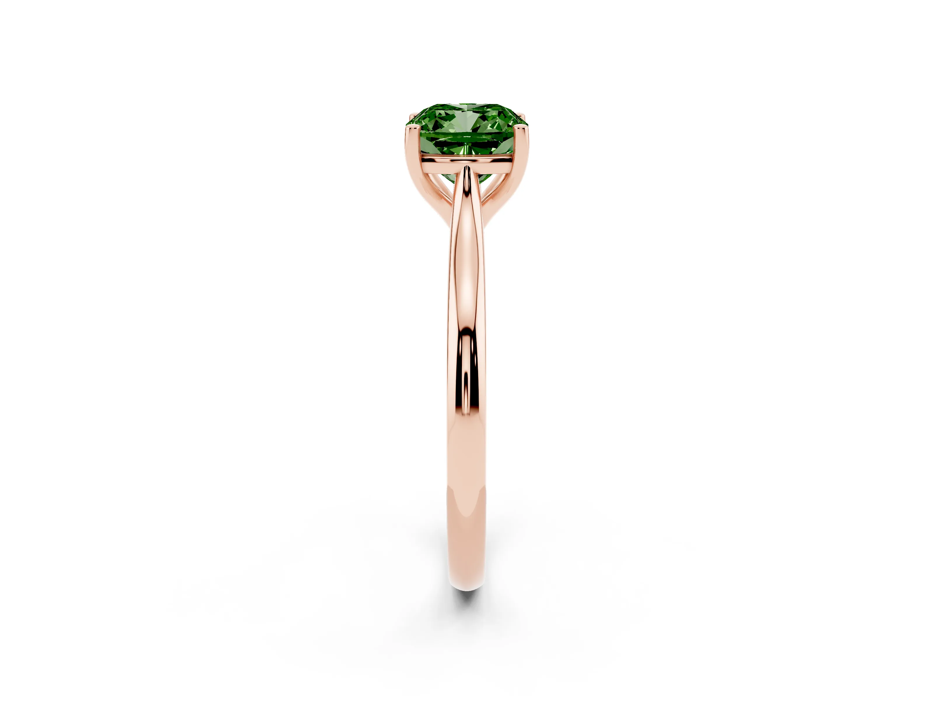 Fancy Green Cushion Cut Diamond Solitaire Ring Set in Rose gold with Cathedral Band and Prong Setting