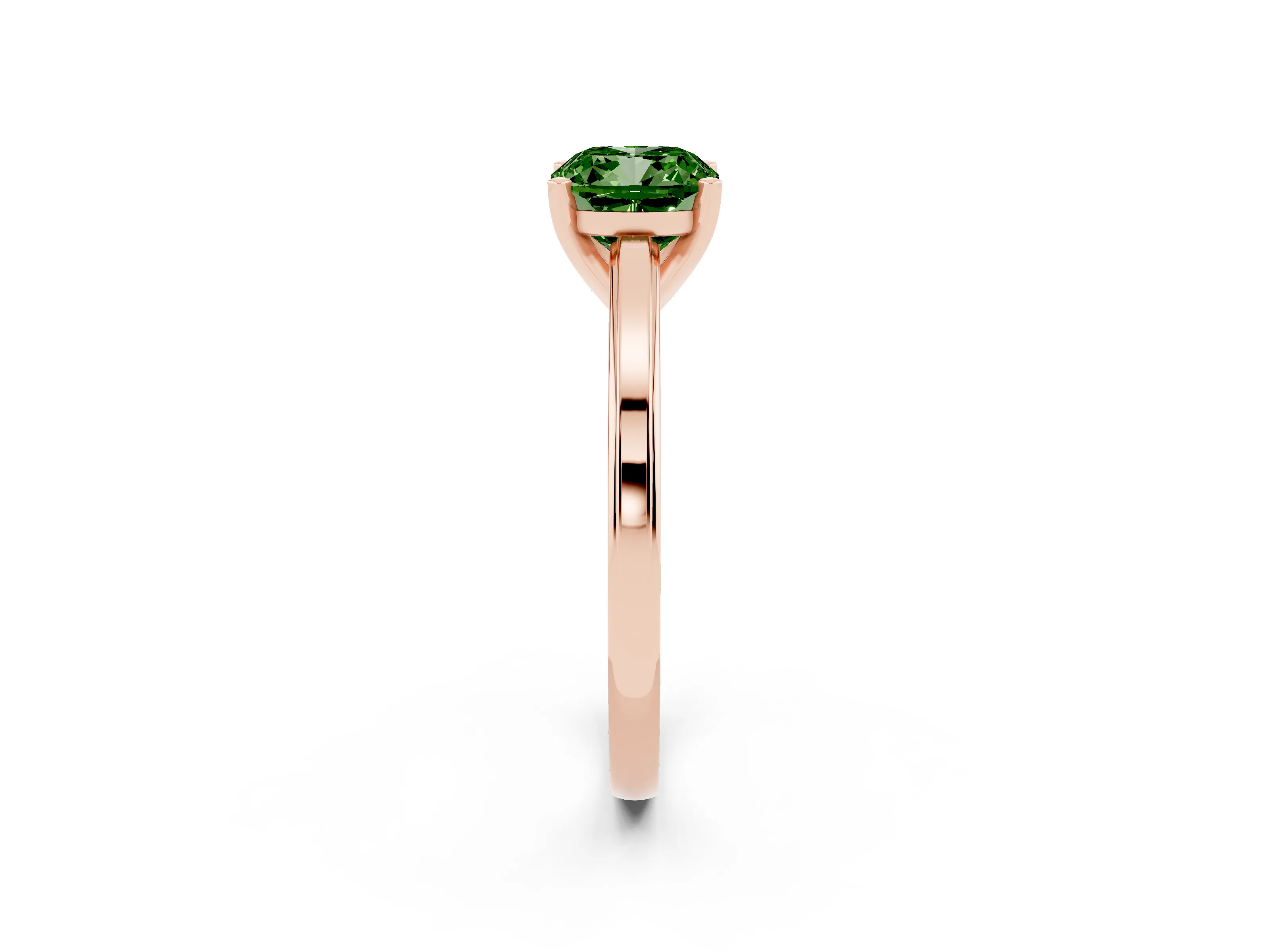 Fancy Green Cushion Cut Diamond Solitaire Ring Set in Rose gold with Prong Setting and Classic Band