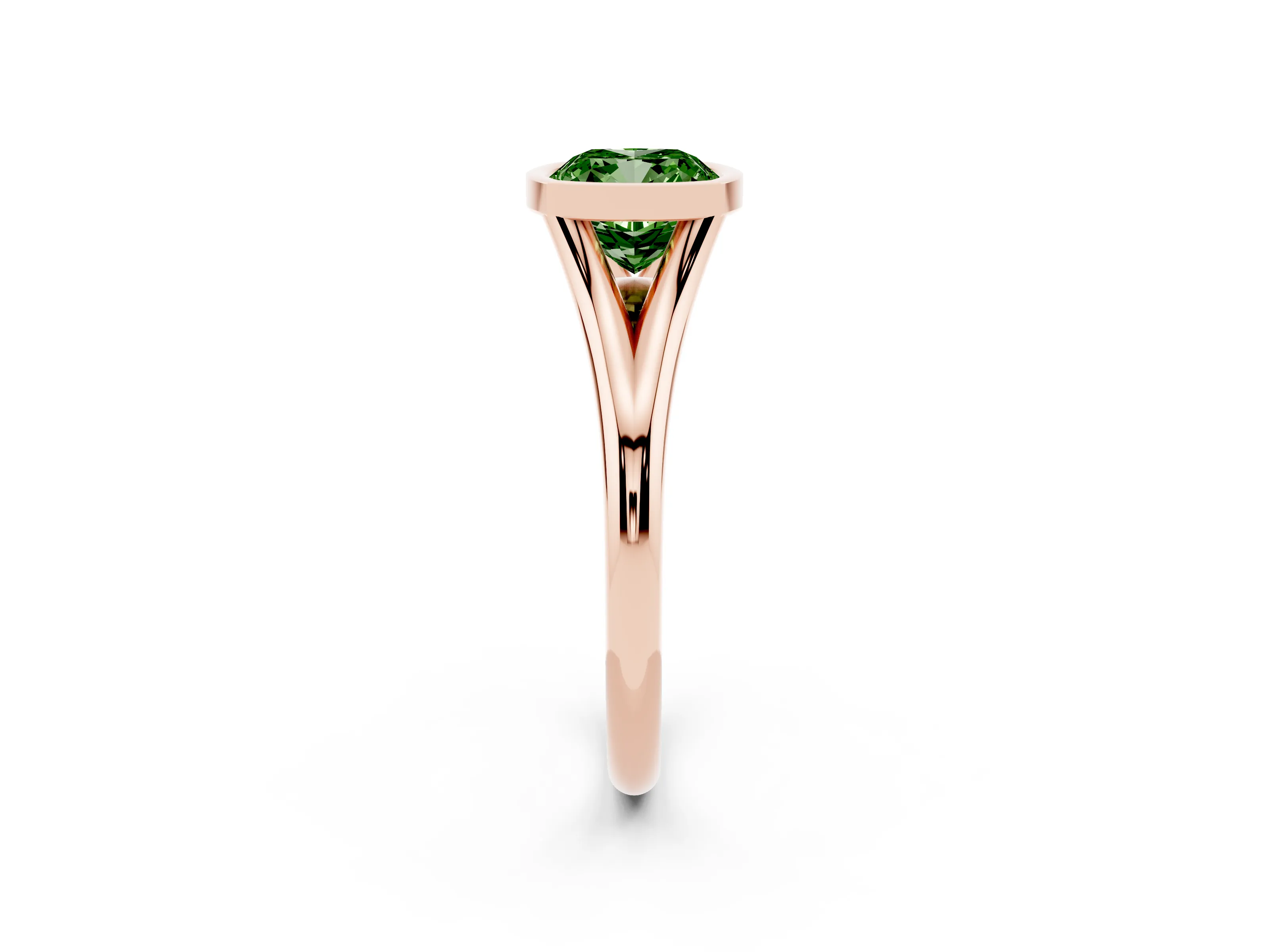 Fancy Green Bezel Set Cushion Cut Diamond Solitaire Ring Set in Rose gold with Tapered Band
