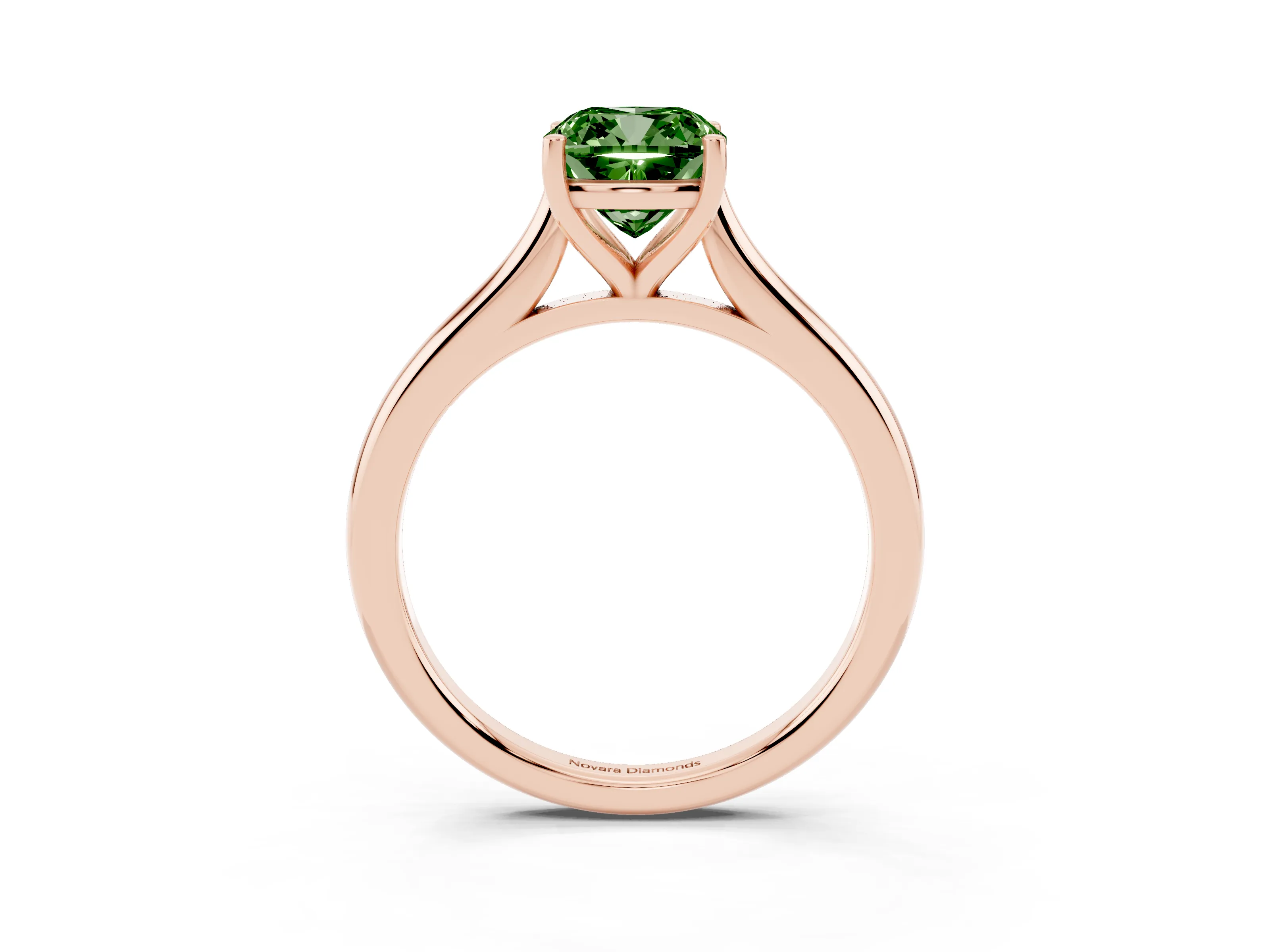 Fancy Green Cushion Cut Diamond Solitaire Ring Set in Rose gold with Cathedral Band and Prong Setting