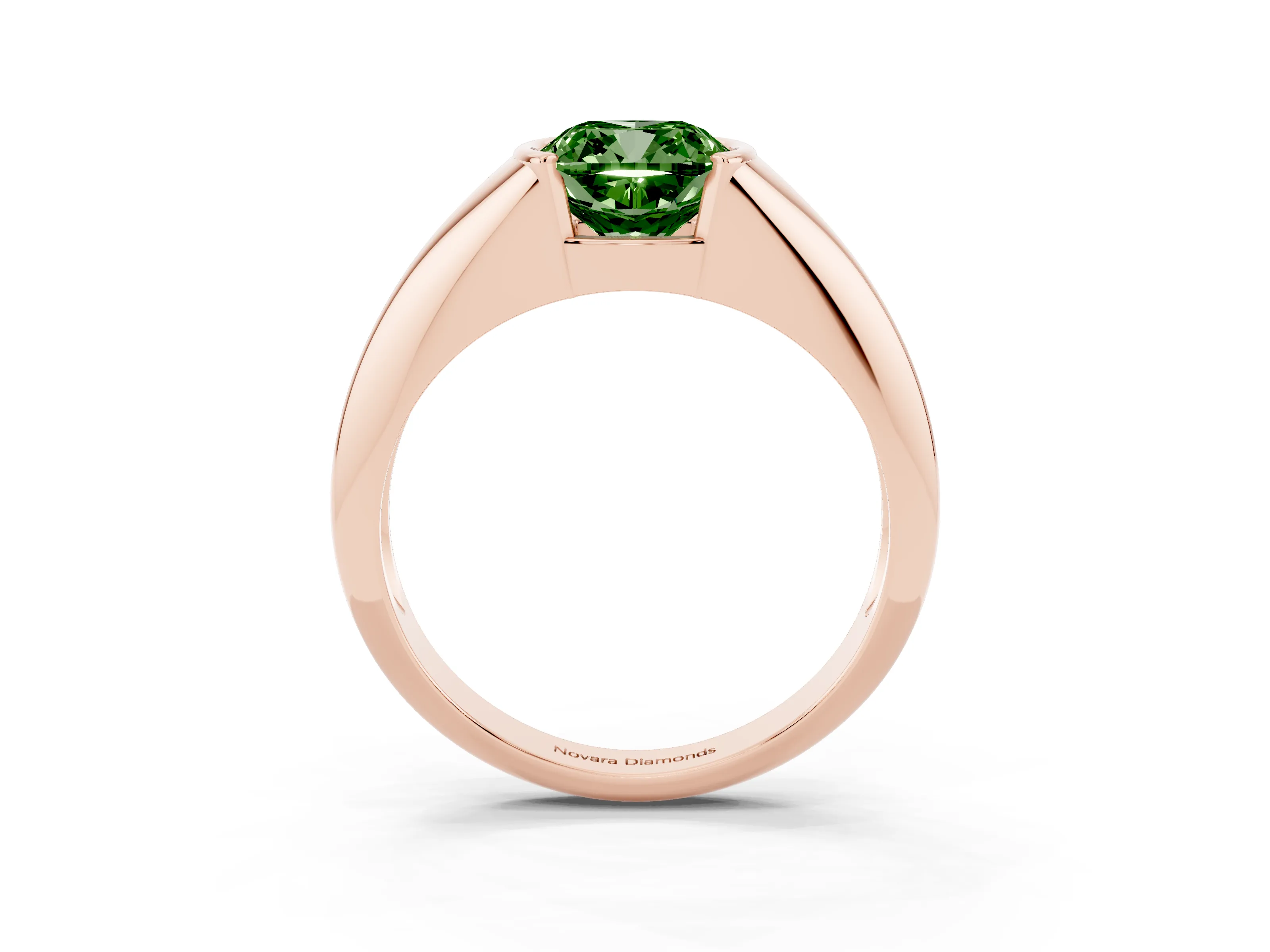 Fancy Green Cushion Cut Diamond Solitaire Tension Set Ring Set in Rose gold