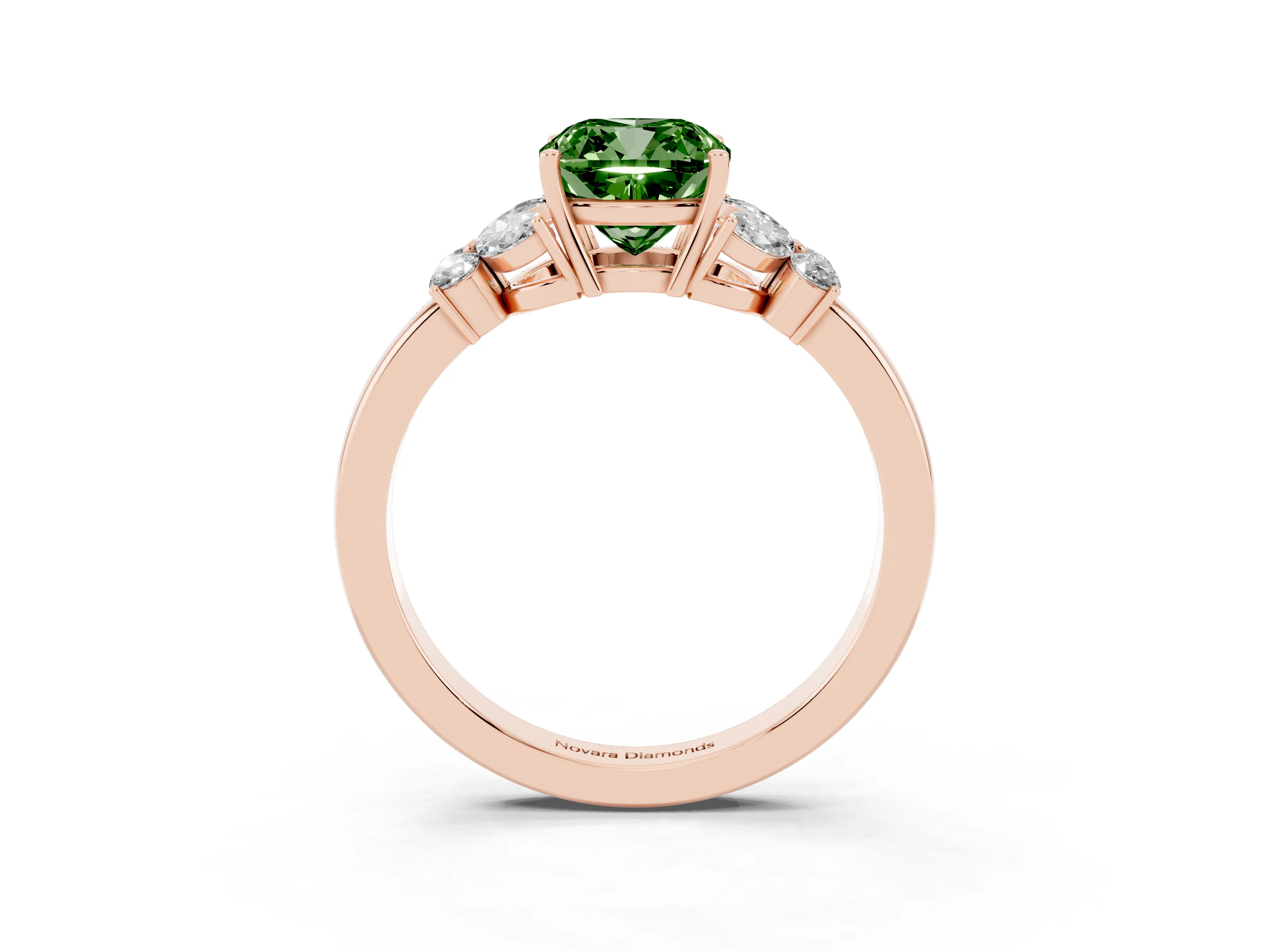 Fancy Green Cushion Cut Diamond Solitaire Floral Ring Set in Rose gold with Marquise Petals and Prong Setting
