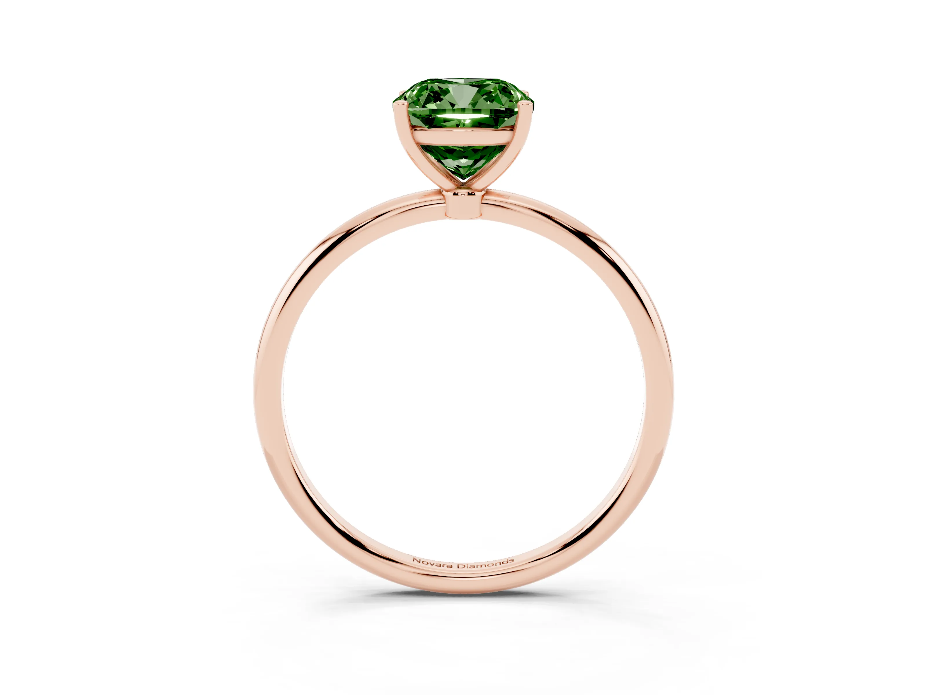 Fancy Green Cushion Cut Diamond Solitaire Engagement Ring Set in Rose gold with Thin Band and Prong Setting