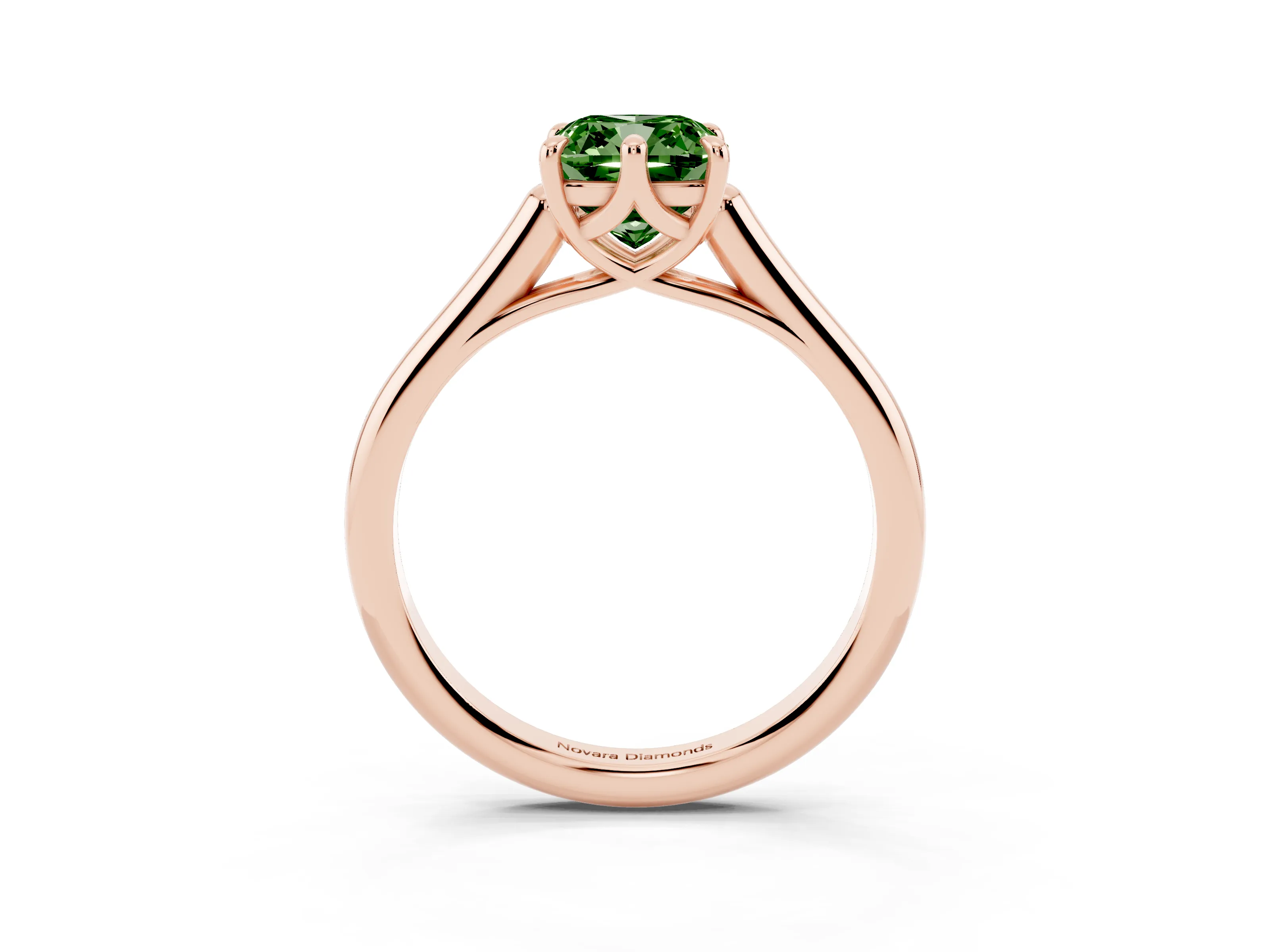 Fancy Green Cushion Cut Diamond Solitaire Engagement Ring Set in Rose gold with Prong Setting and Plain Classic Band