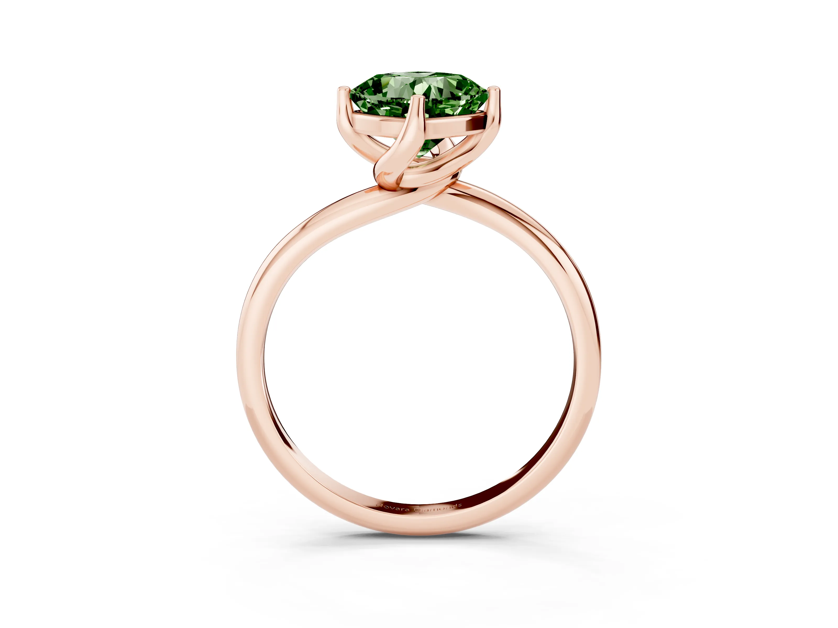 Fancy Green Cushion Cut Diamond Solitaire Engagement Ring Set in Rose gold with Classic Plain Band