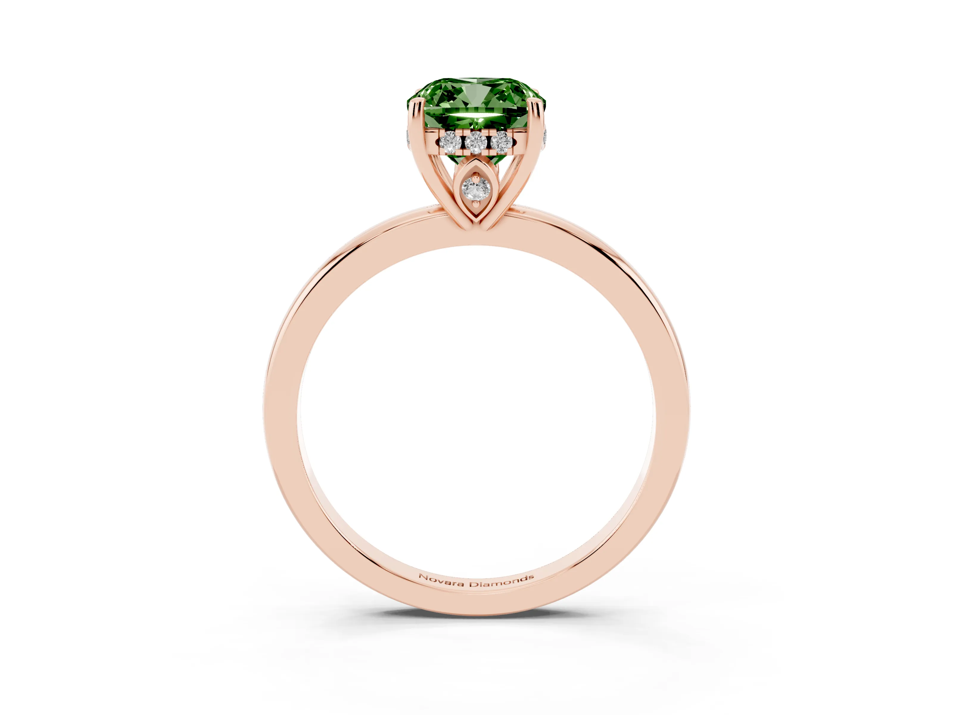 Fancy Green Cushion Cut Diamond Solitaire Ring Set in Rose gold with Plain Band and Prong Setting
