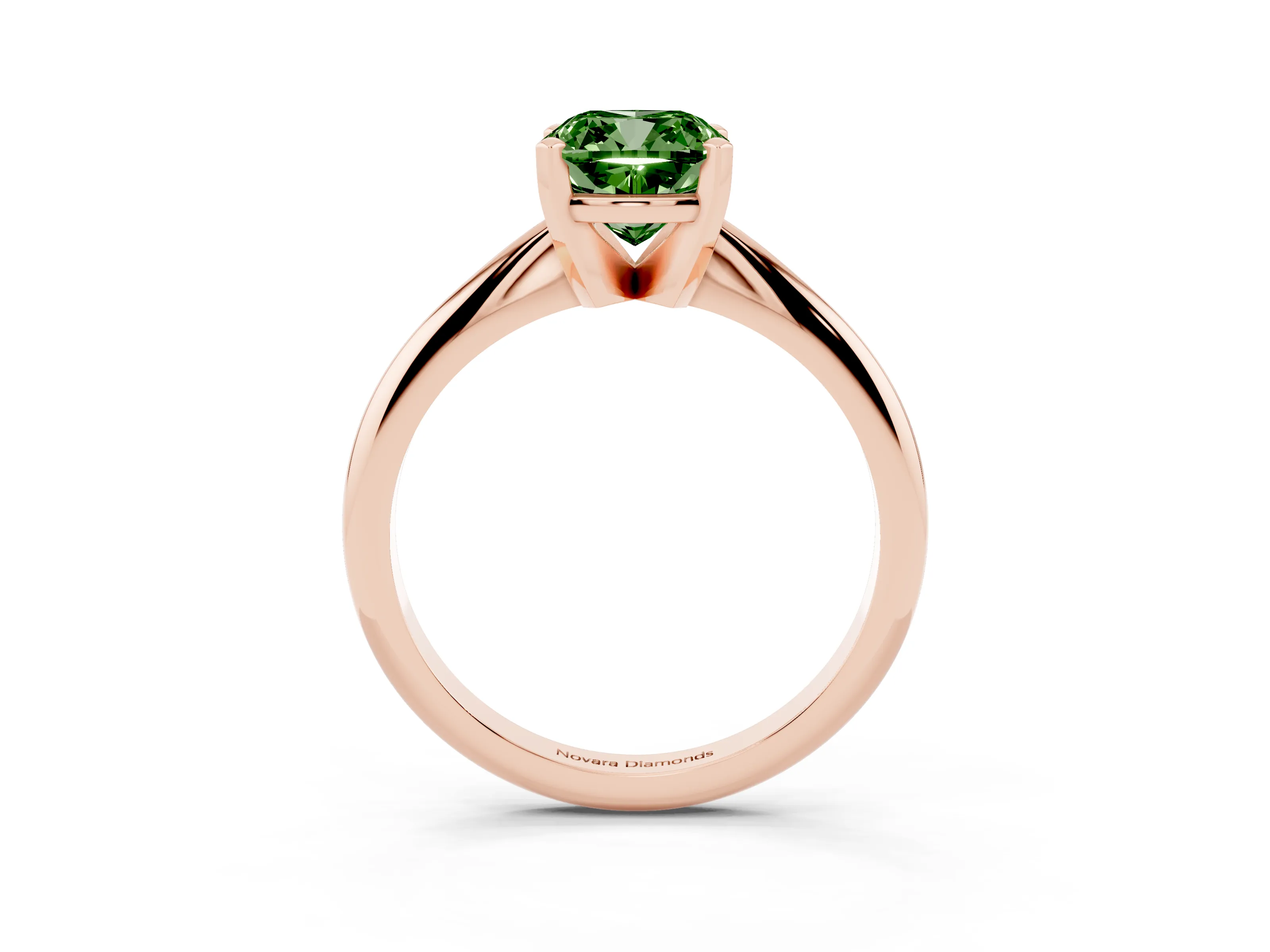 Fancy Green Cushion Cut Diamond Solitaire Ring Set in Rose gold with Prong Setting on a Plain Round Band