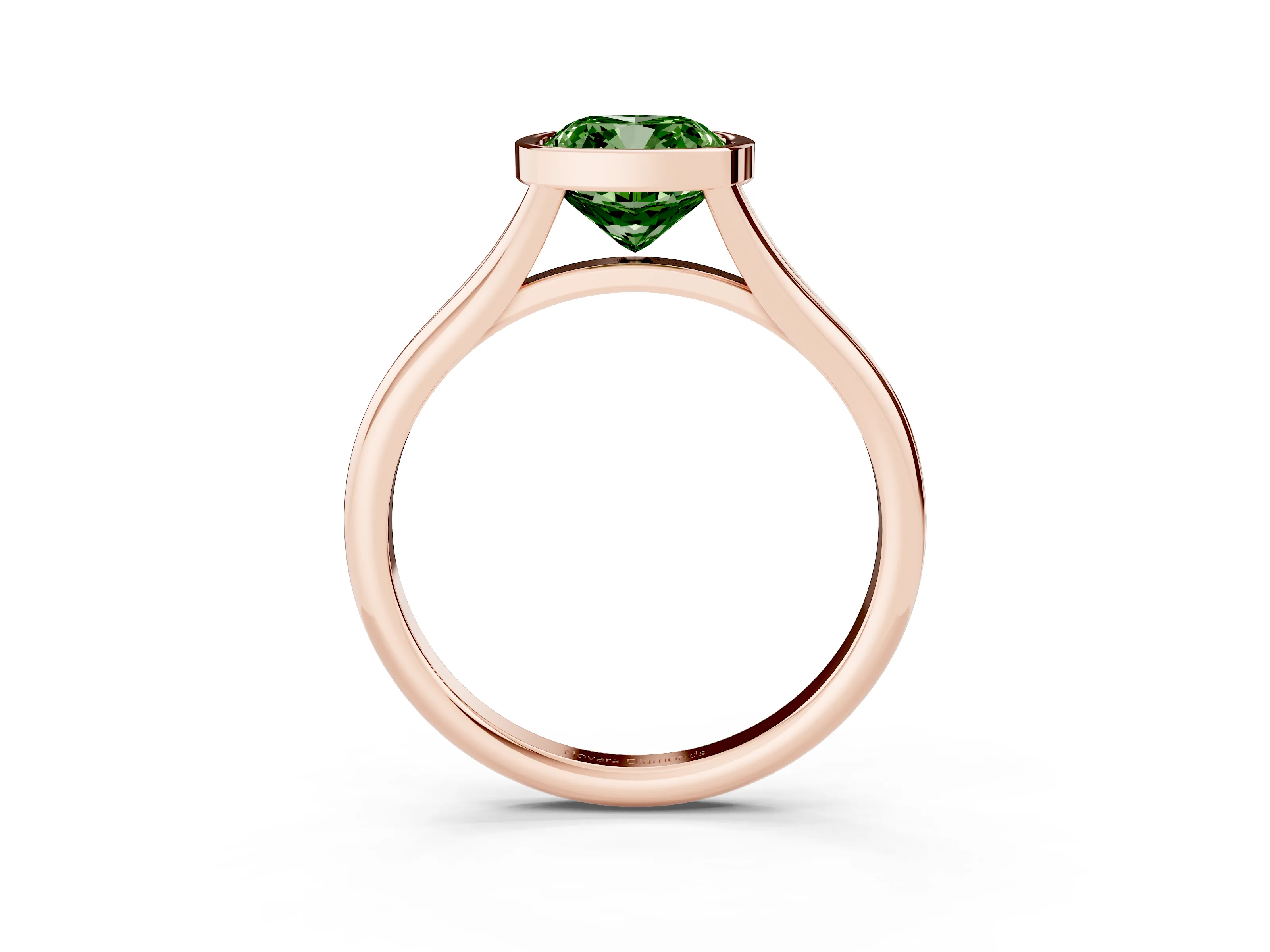 Fancy Green Bezel Set Cushion Cut Diamond Solitaire Ring Set in Rose gold with Tapered Band
