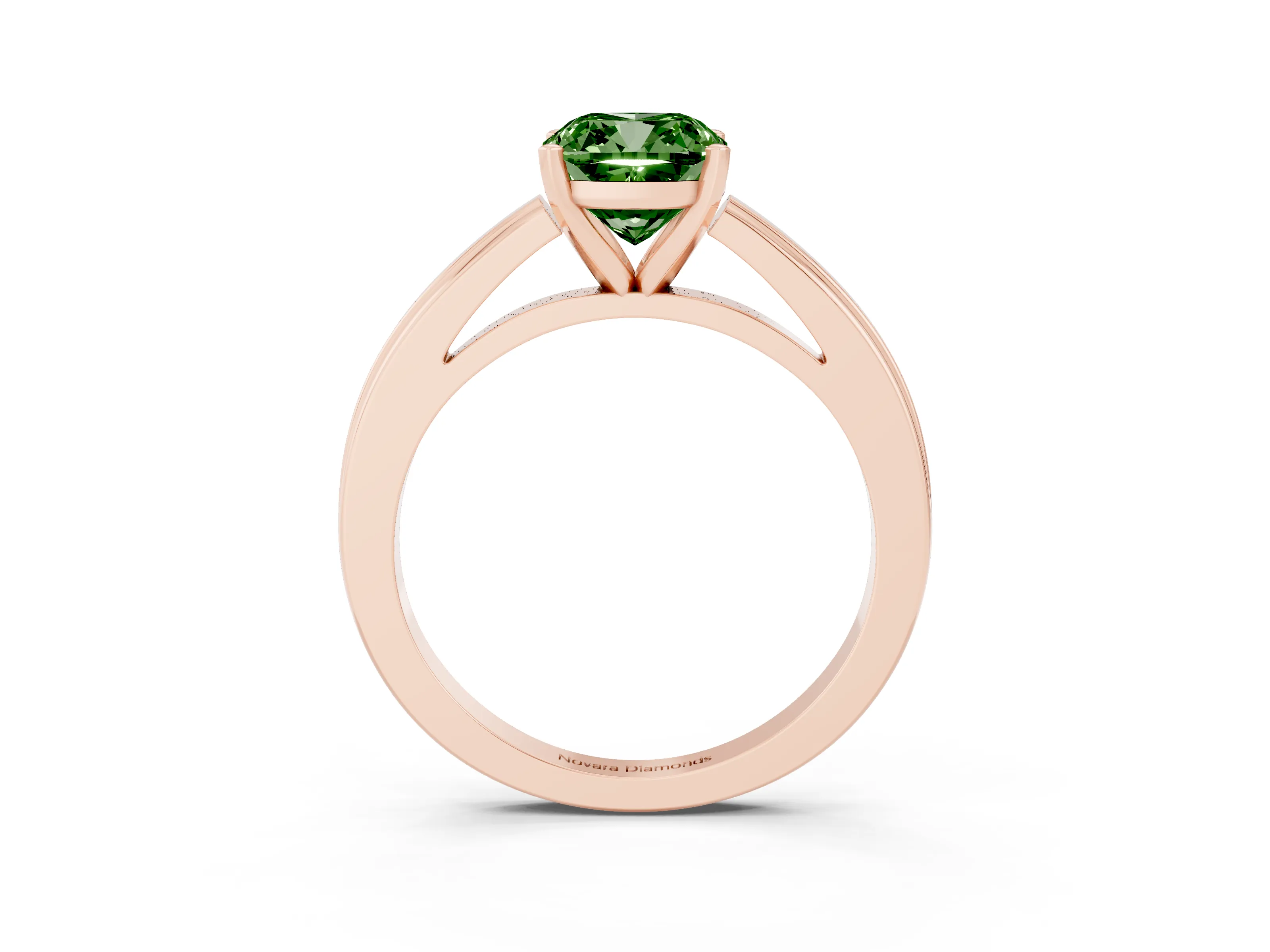 Fancy Green Cushion Cut Diamond Solitaire Ring Set in Rose gold with Prong Setting and Classic Band