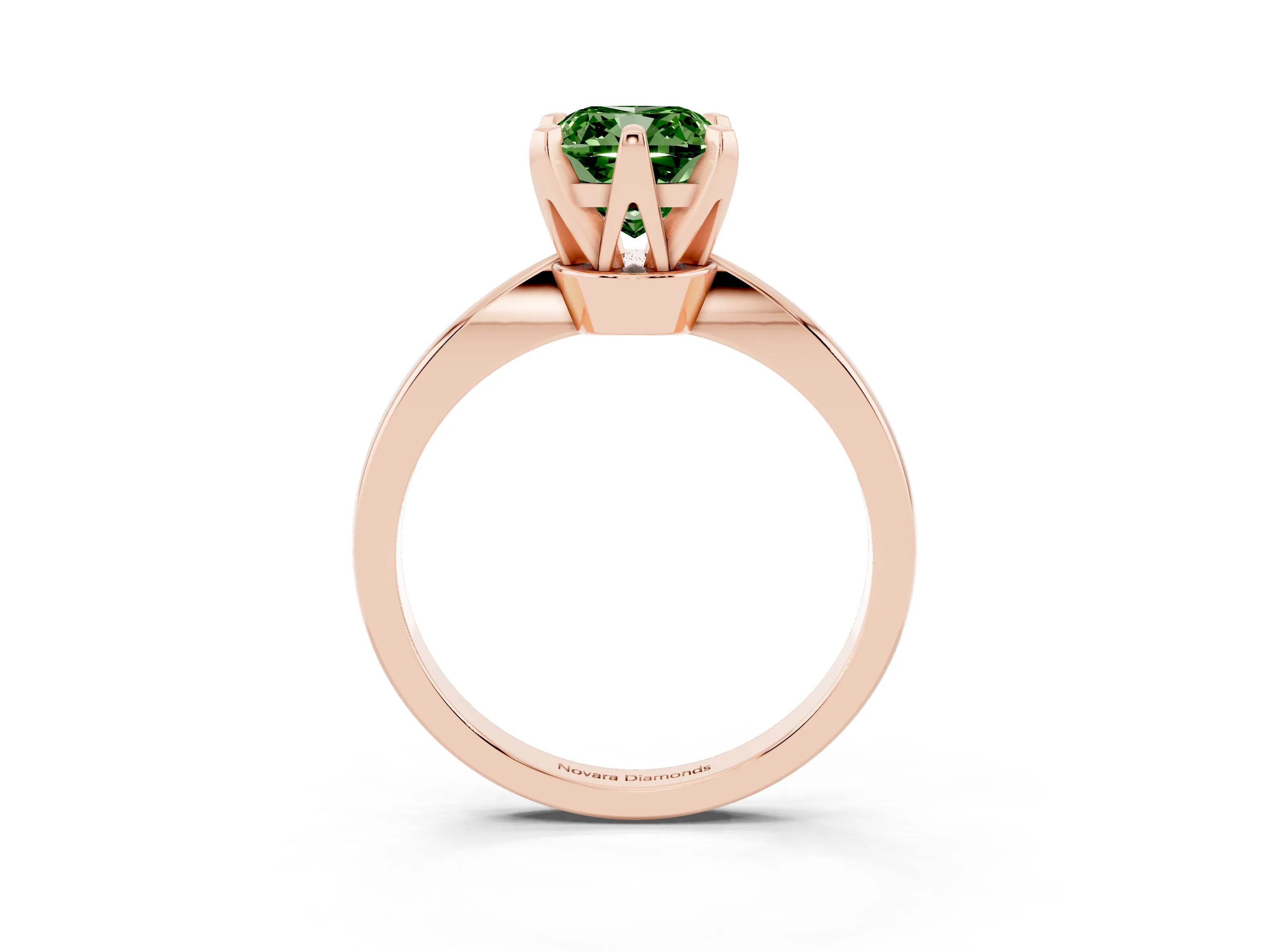 Fancy Green Cushion Cut Diamond Solitaire Engagement Ring Set in Rose gold with Slim Tapered Solitaire Band