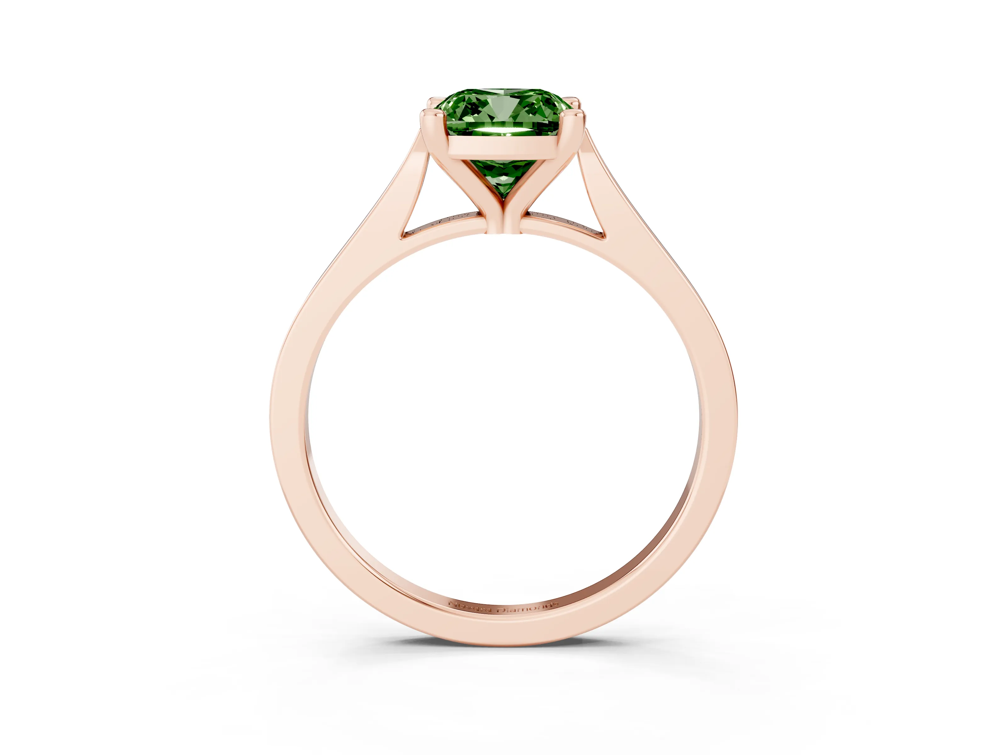Fancy Green Cushion Cut Diamond Solitaire Ring Set in Rose gold with Prong Setting and Tapered Band