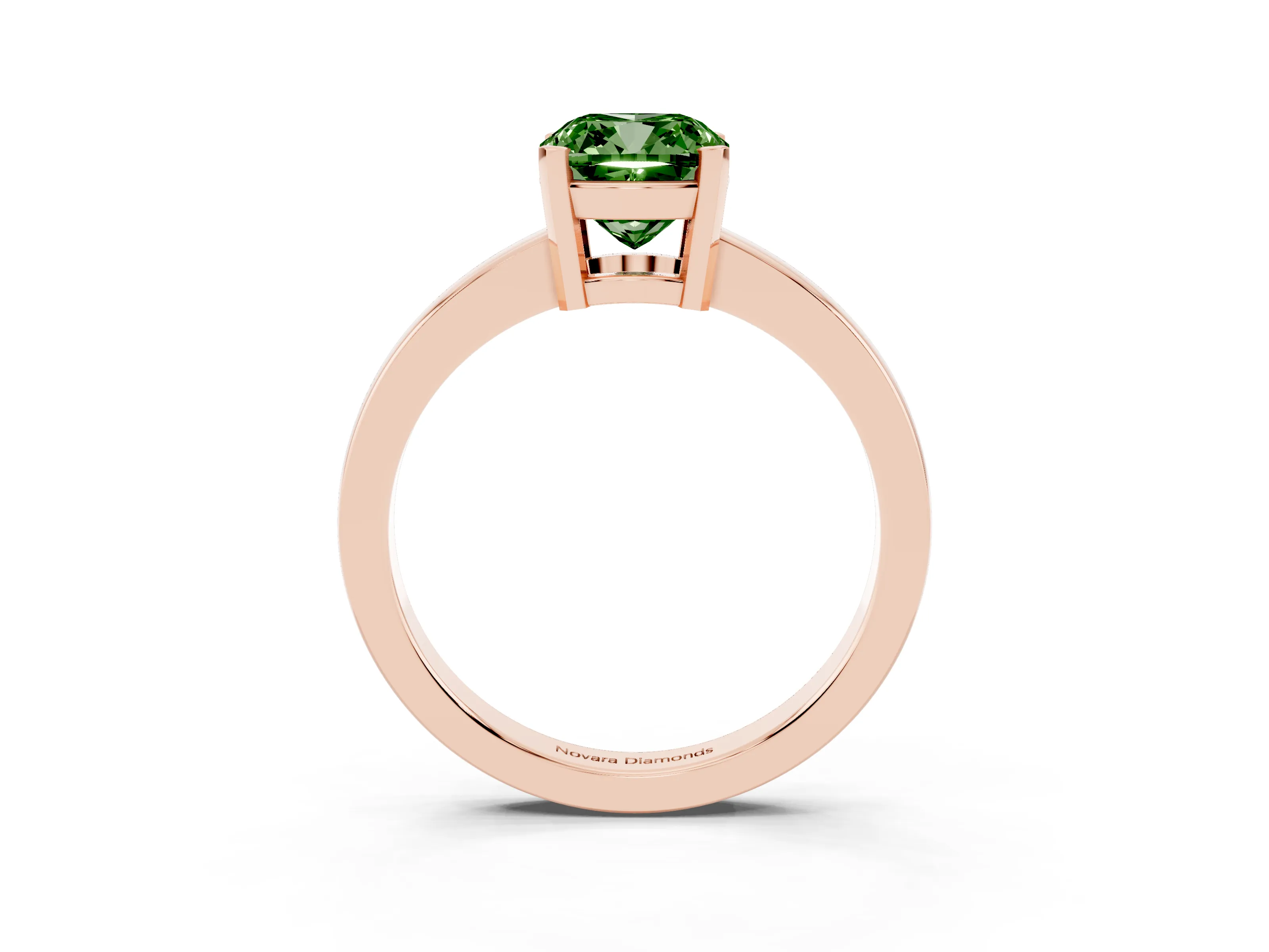 Fancy Green Cushion Cut Diamond Solitaire Ring Set in Rose gold with Prong Head and Smooth Polished Band