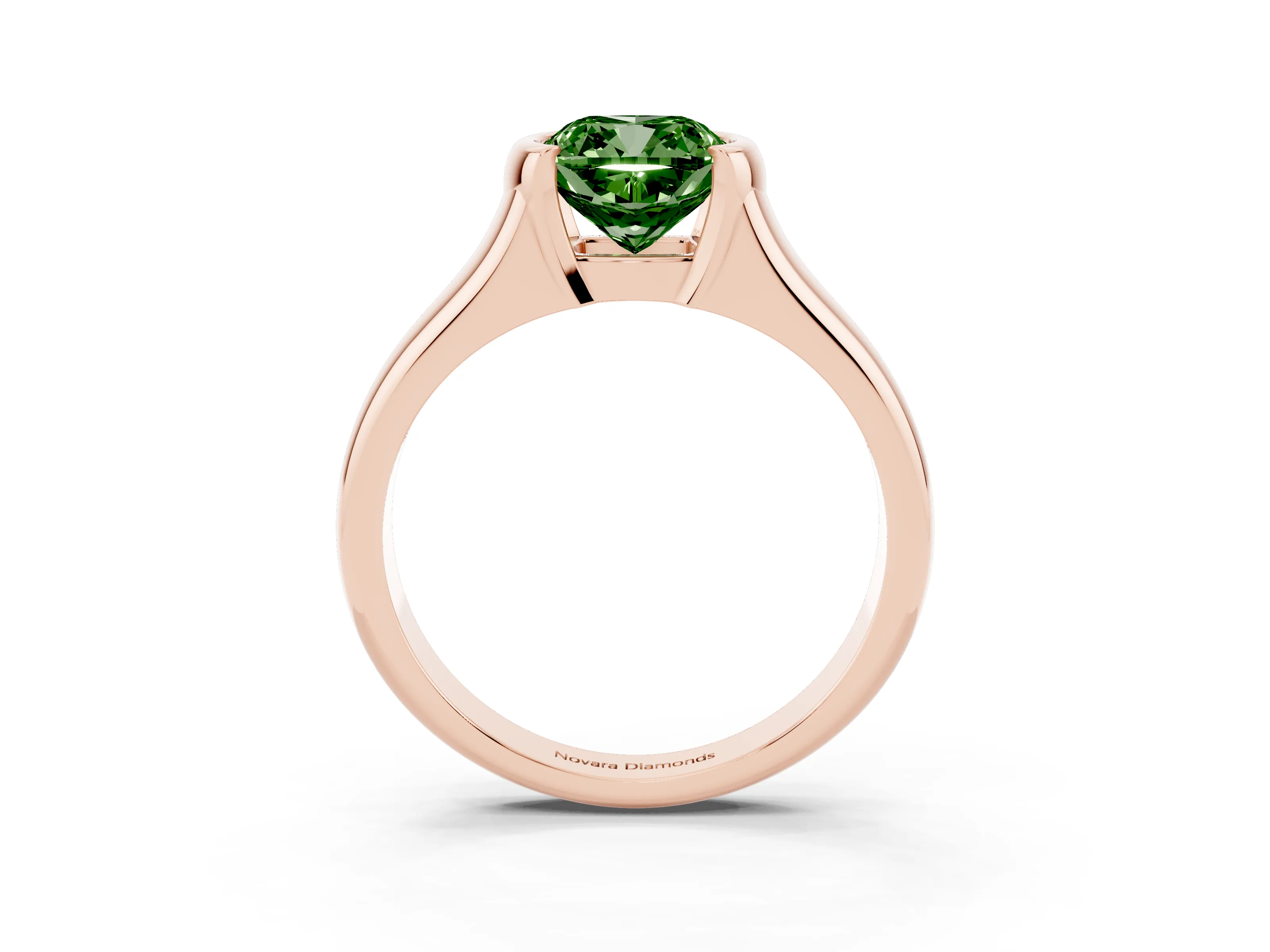 Fancy Green Cushion Cut Diamond Solitaire Tension Set Ring Set in Rose gold with Split Shank Band