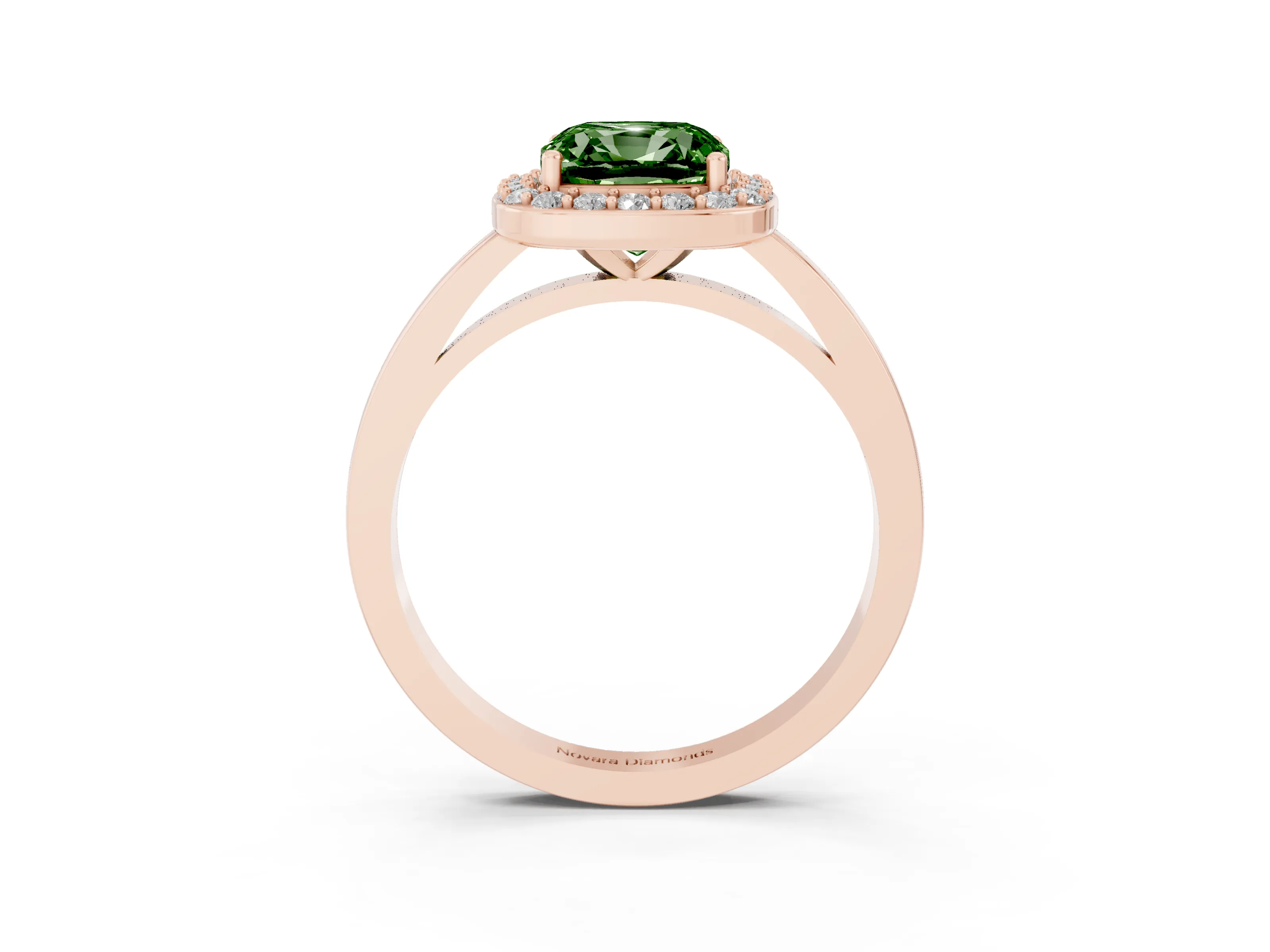 Fancy Green Cushion Cut Diamond Halo Ring Set in Rose gold with Solitaire Band and Prong Setting