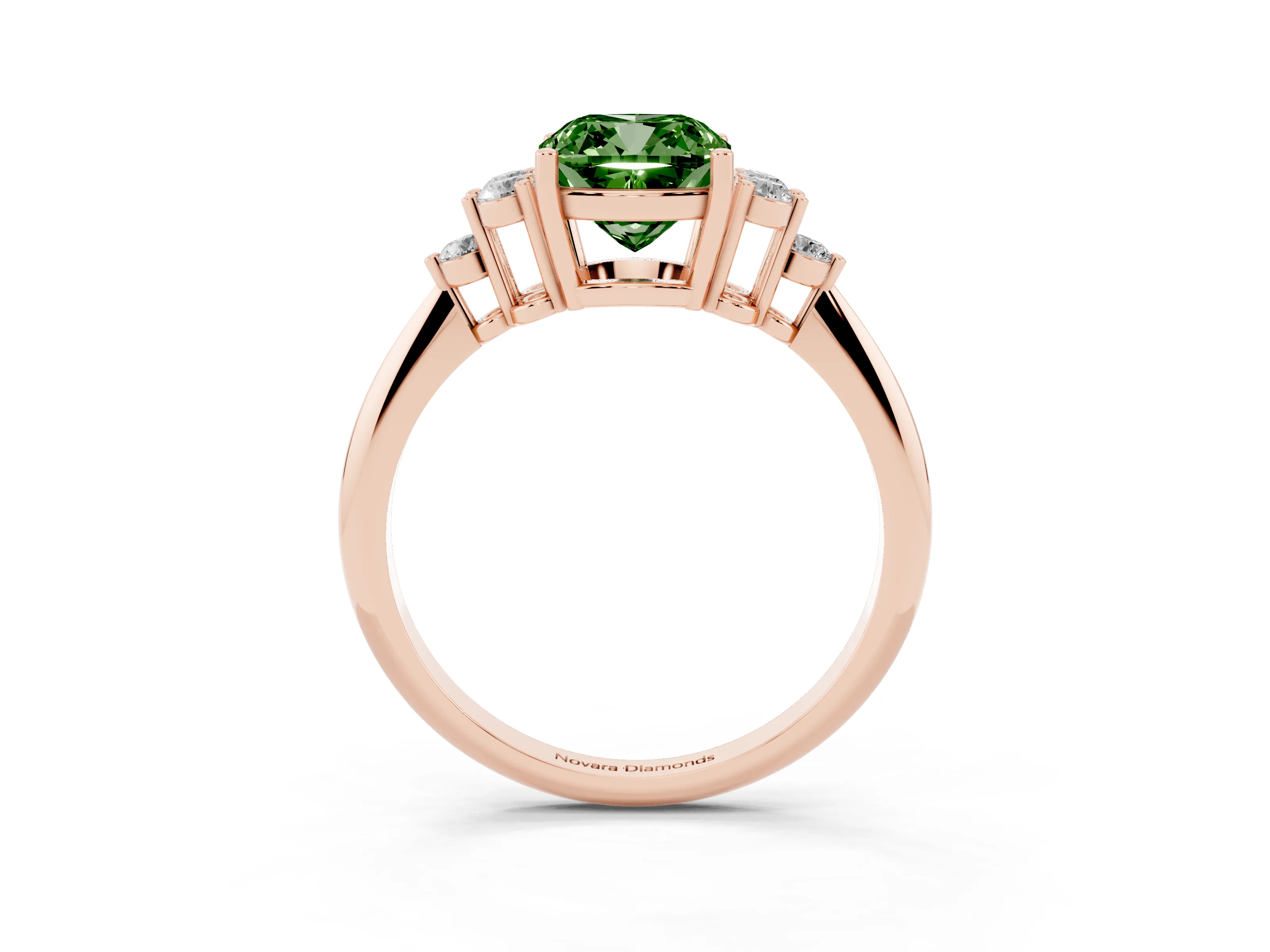 Fancy Green Cushion Cut Diamond Cluster Ring Set in Rose gold with Plain Band and Prong Setting