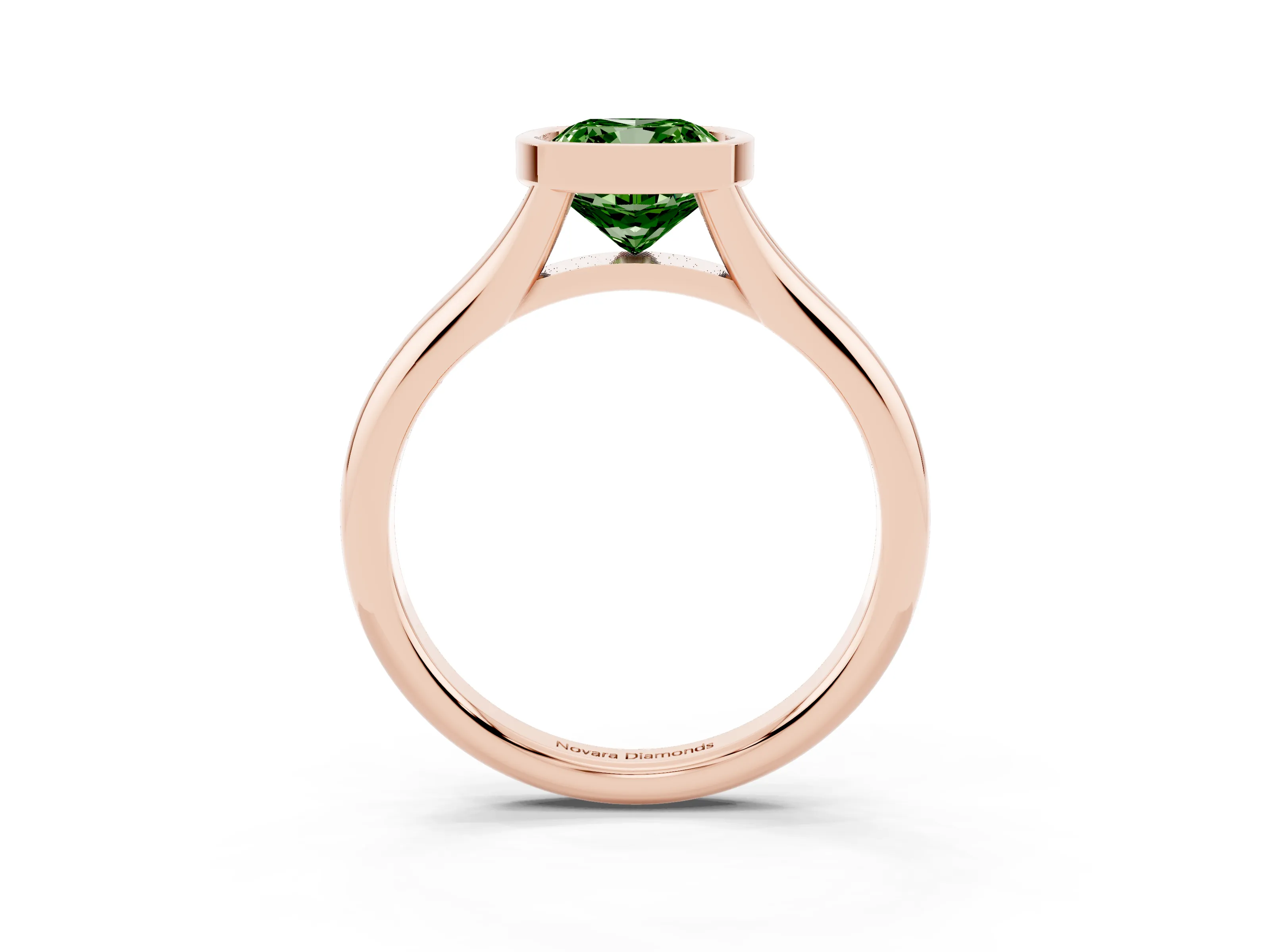 Fancy Green Bezel Set Cushion Cut Diamond Solitaire Ring Set in Rose gold with Smooth Band