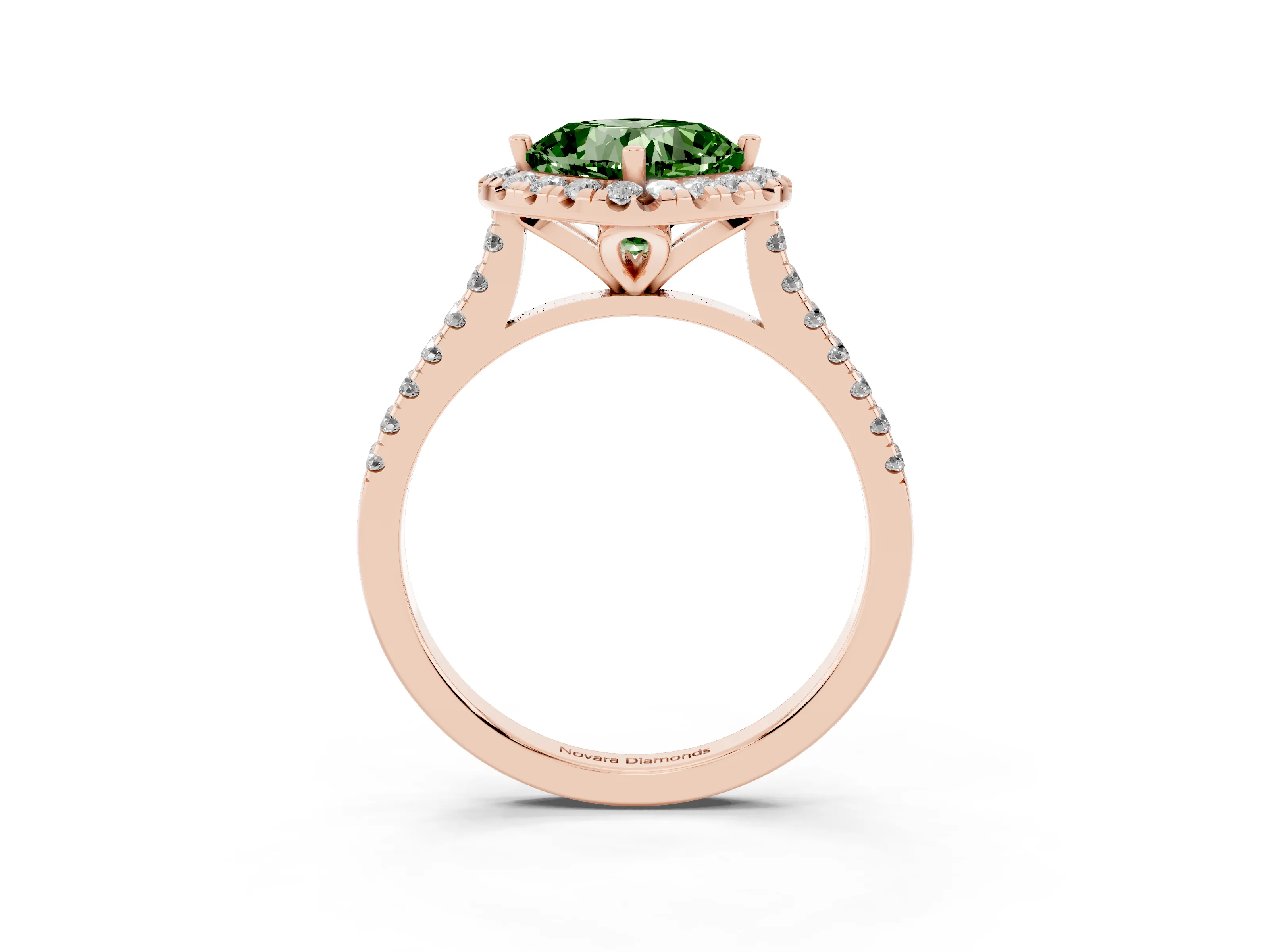 Fancy Green Cushion Cut Diamond Cushion Halo Ring Set in Rose gold with Pavé Band