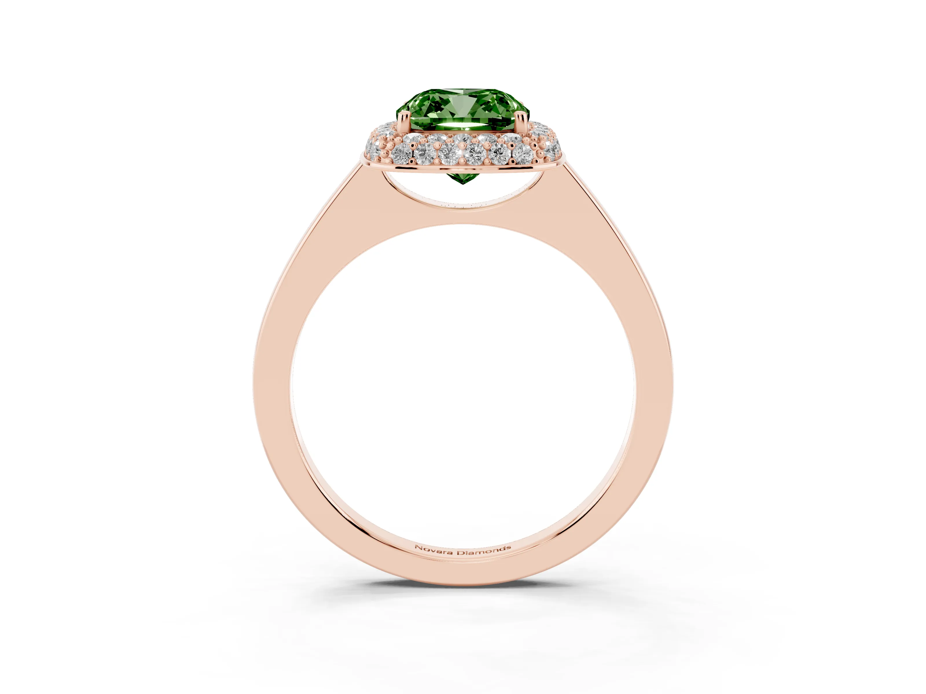 Fancy Green Cushion Cut Diamond Halo Engagement Ring Set in Rose gold with Solitaire Band and Prong Setting