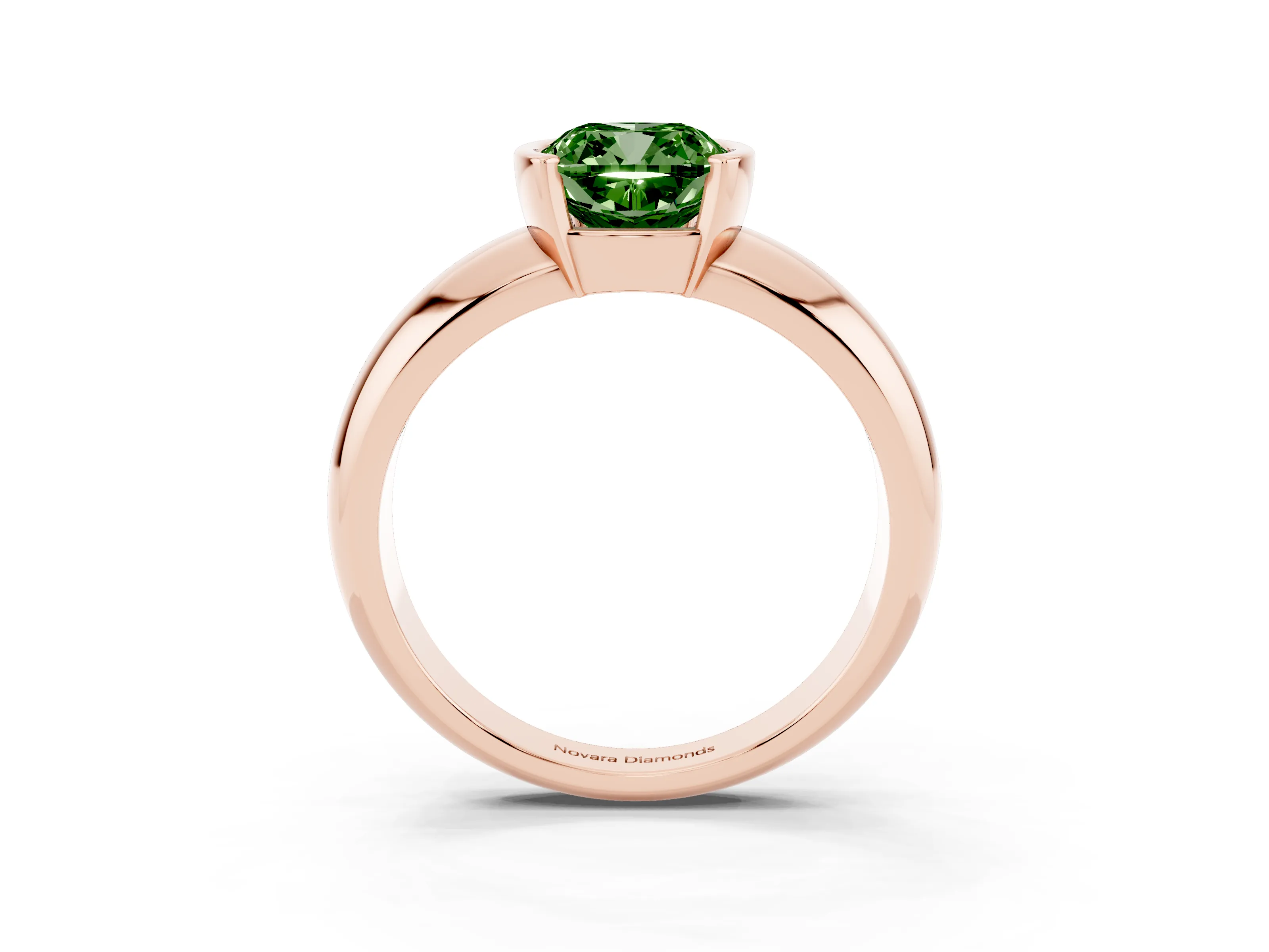 Fancy Green Cushion Cut Diamond Solitaire Tension Set Ring Set in Rose gold with Wide Band
