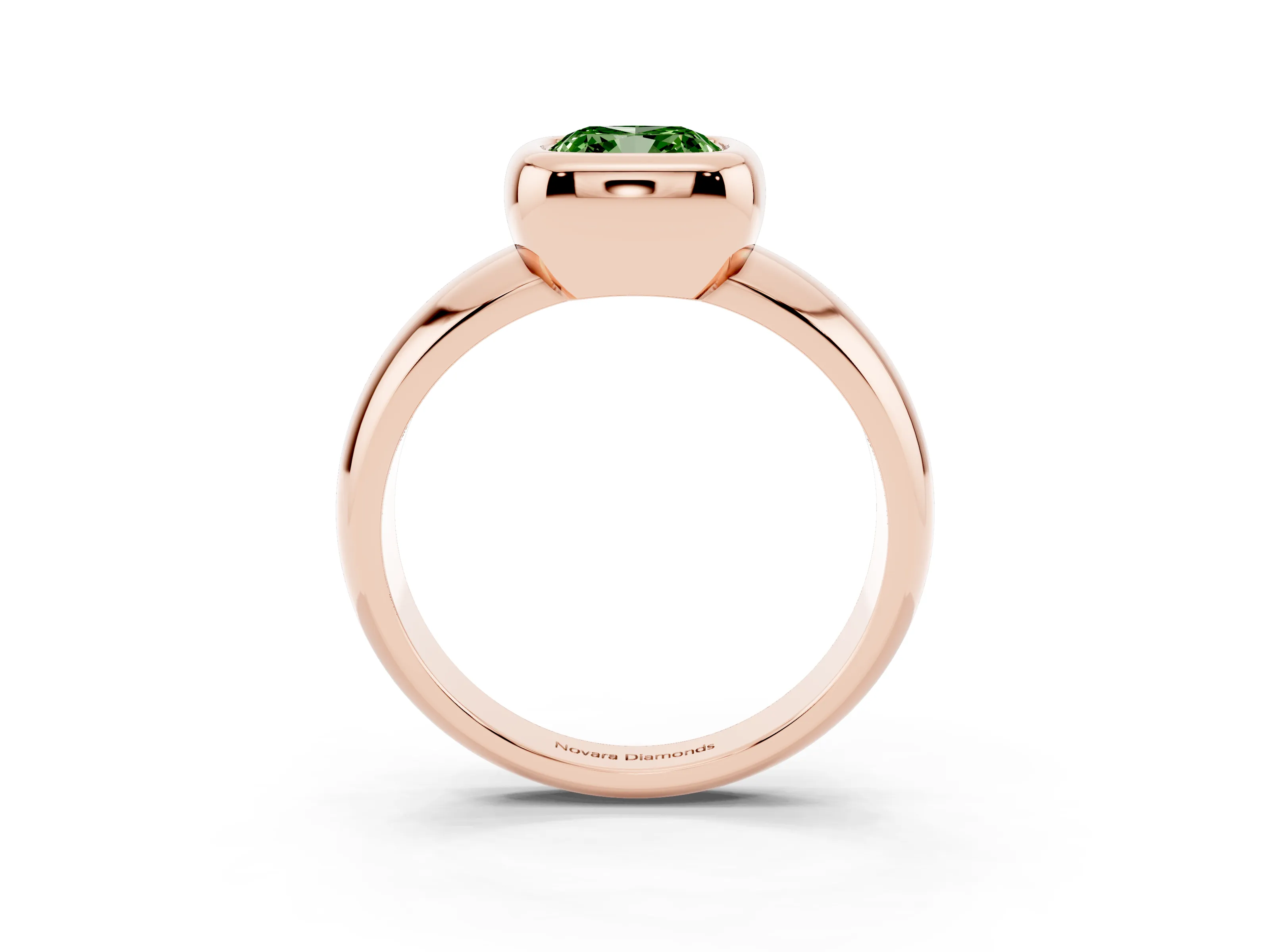 Fancy Green Bezel Set Cushion Cut Diamond Solitaire Ring Set in Rose gold with Wide Band