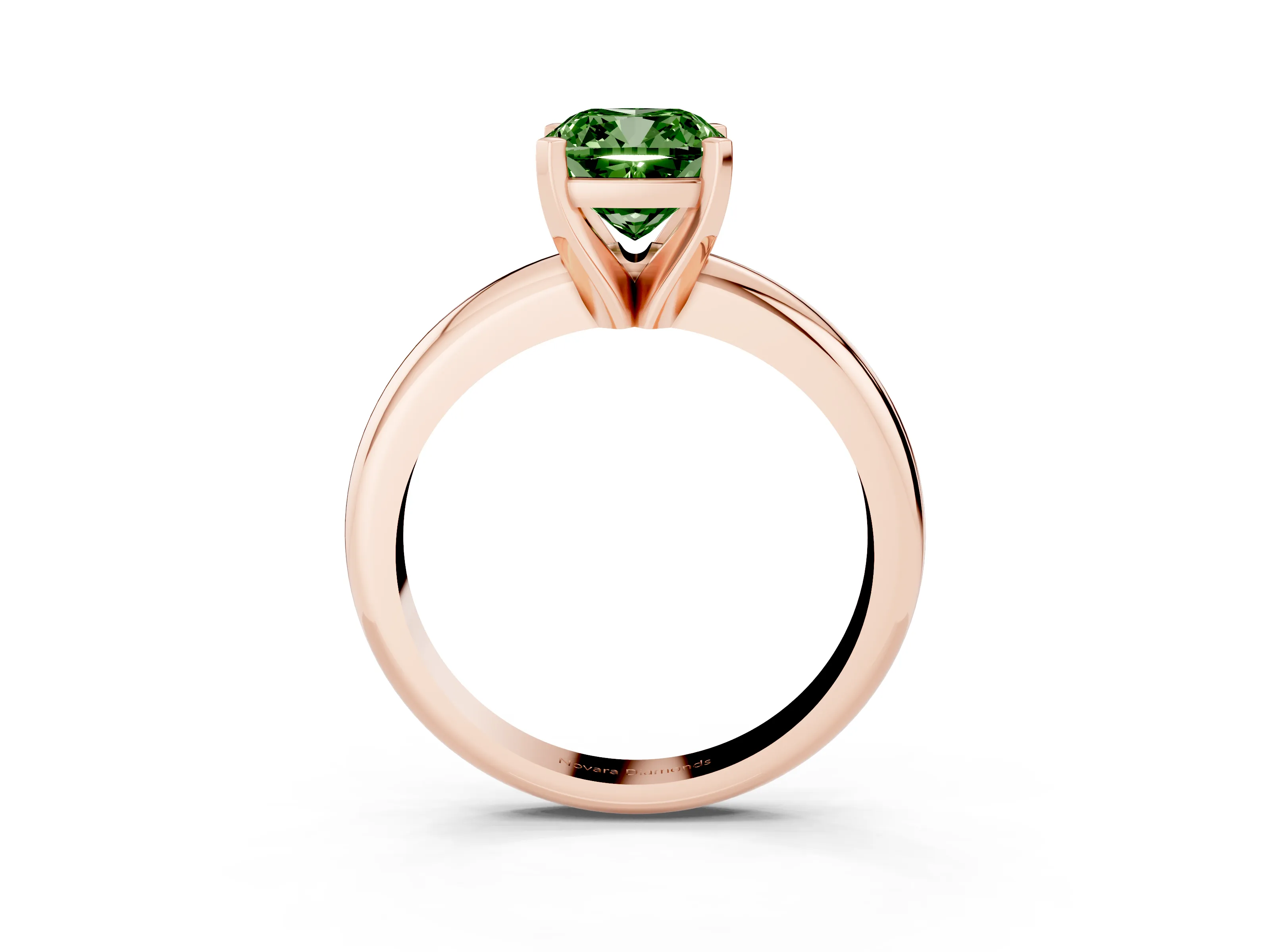 Fancy Green Cushion Cut Diamond Solitaire Engagement Ring Set in Rose gold with Round Band and Prong Setting