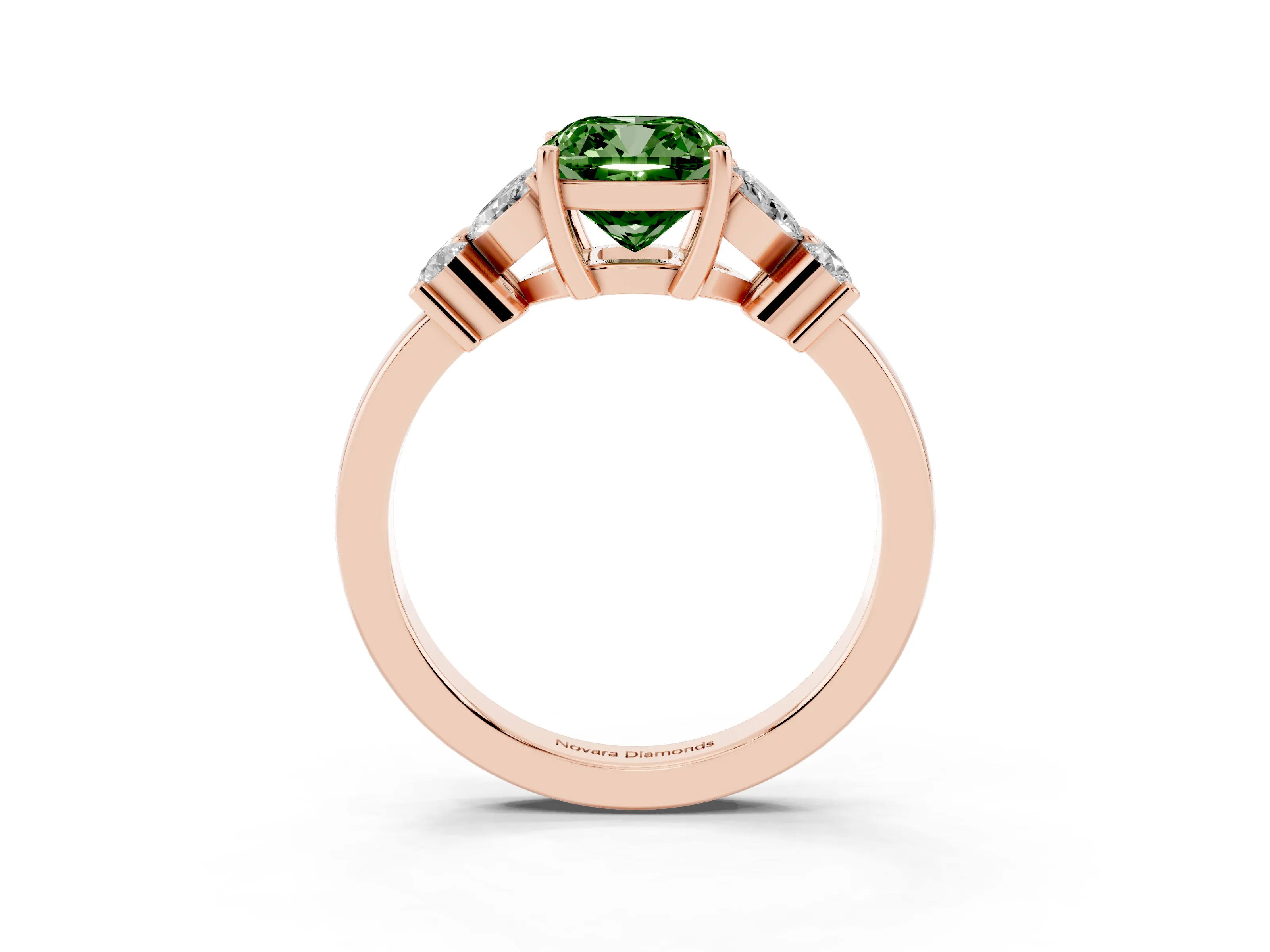Fancy Green Cushion Cut Diamond Floral Cluster Ring Set in Rose gold with Marquise Petals and Prong Setting