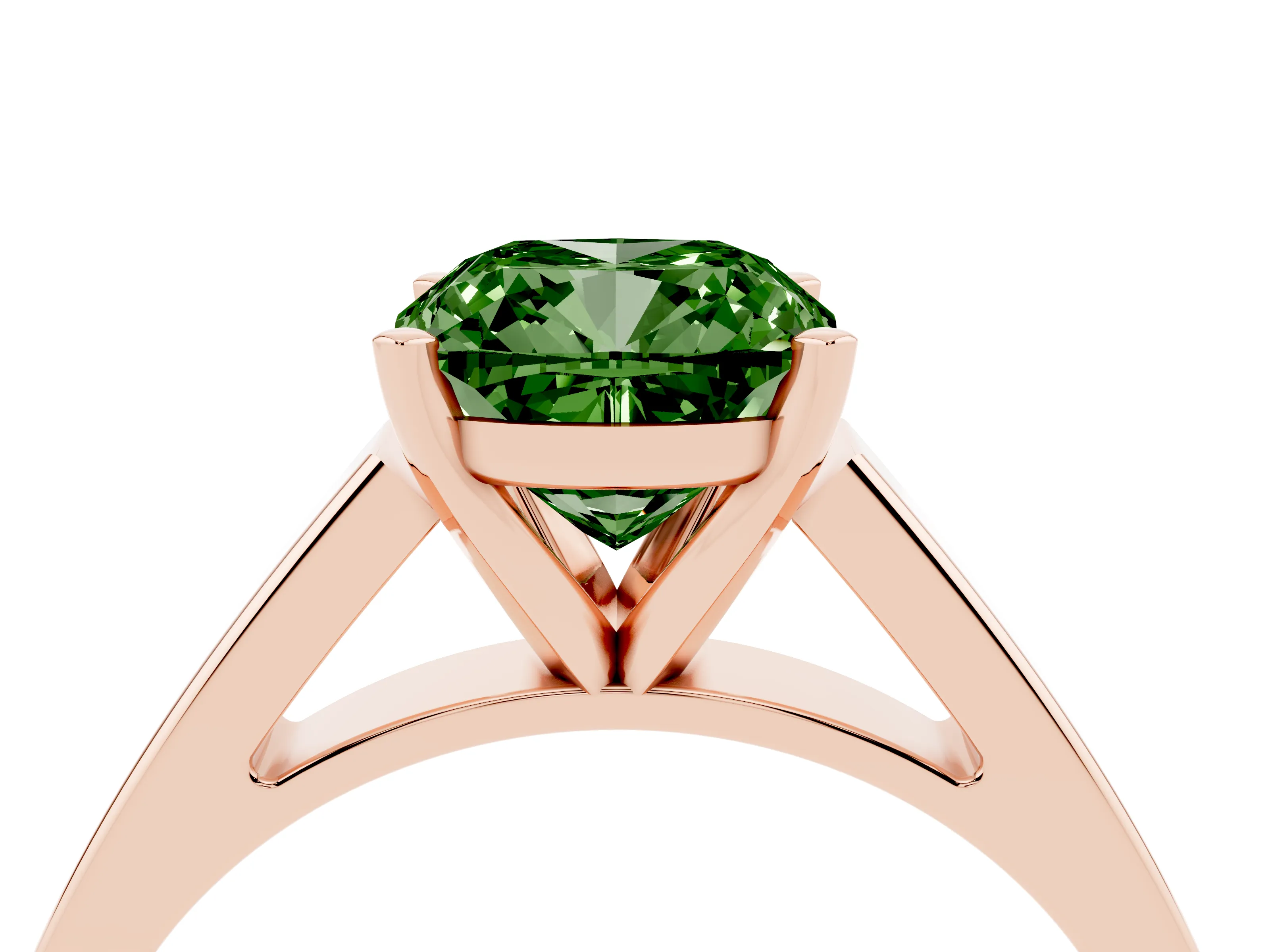 Fancy Green Cushion Cut Diamond Solitaire Engagement Ring Set in Rose gold with Prong Setting and Tapered Band