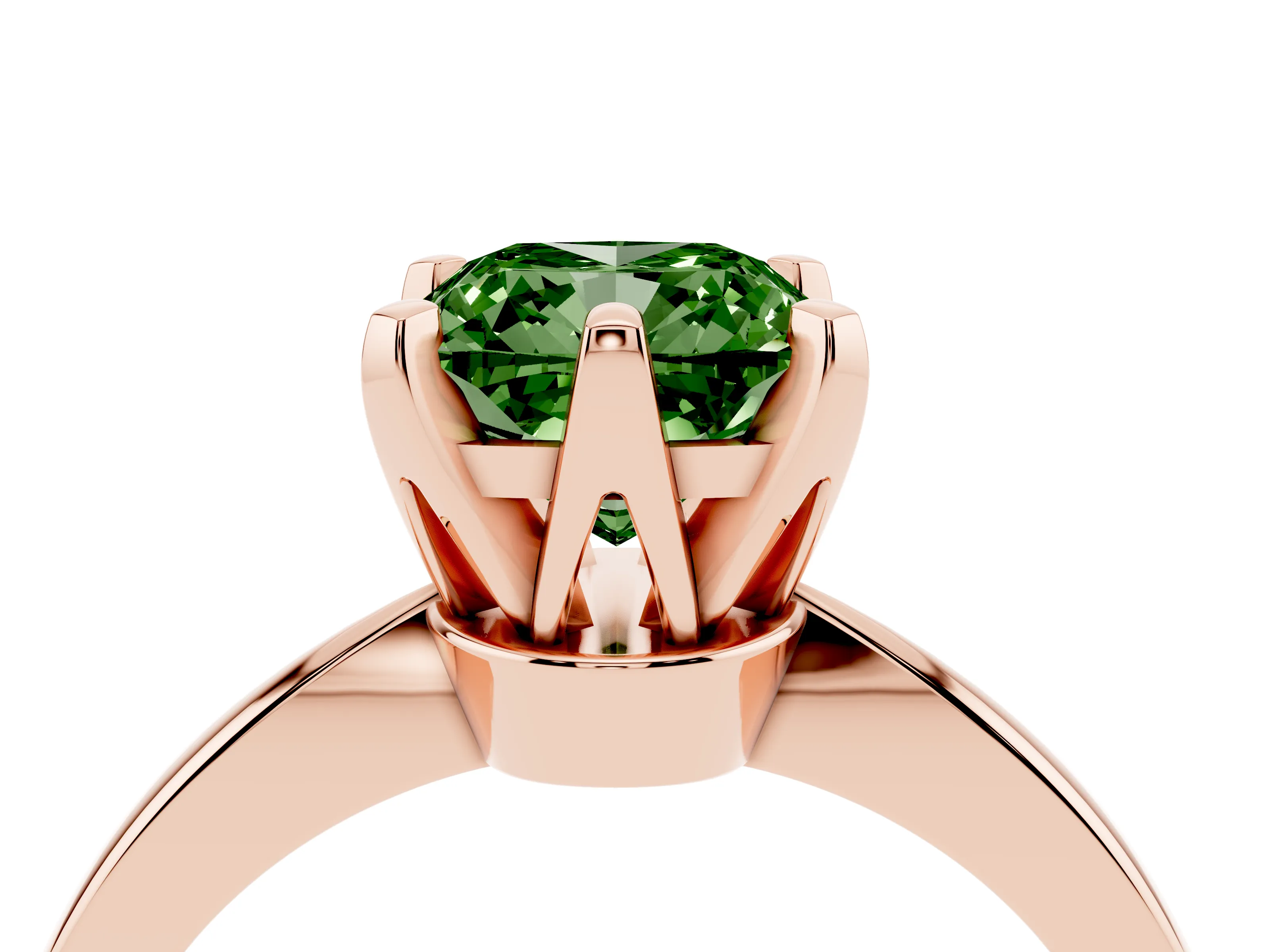 Fancy Green Cushion Cut Diamond Solitaire Engagement Ring Set in Rose gold with Slim Tapered Solitaire Band