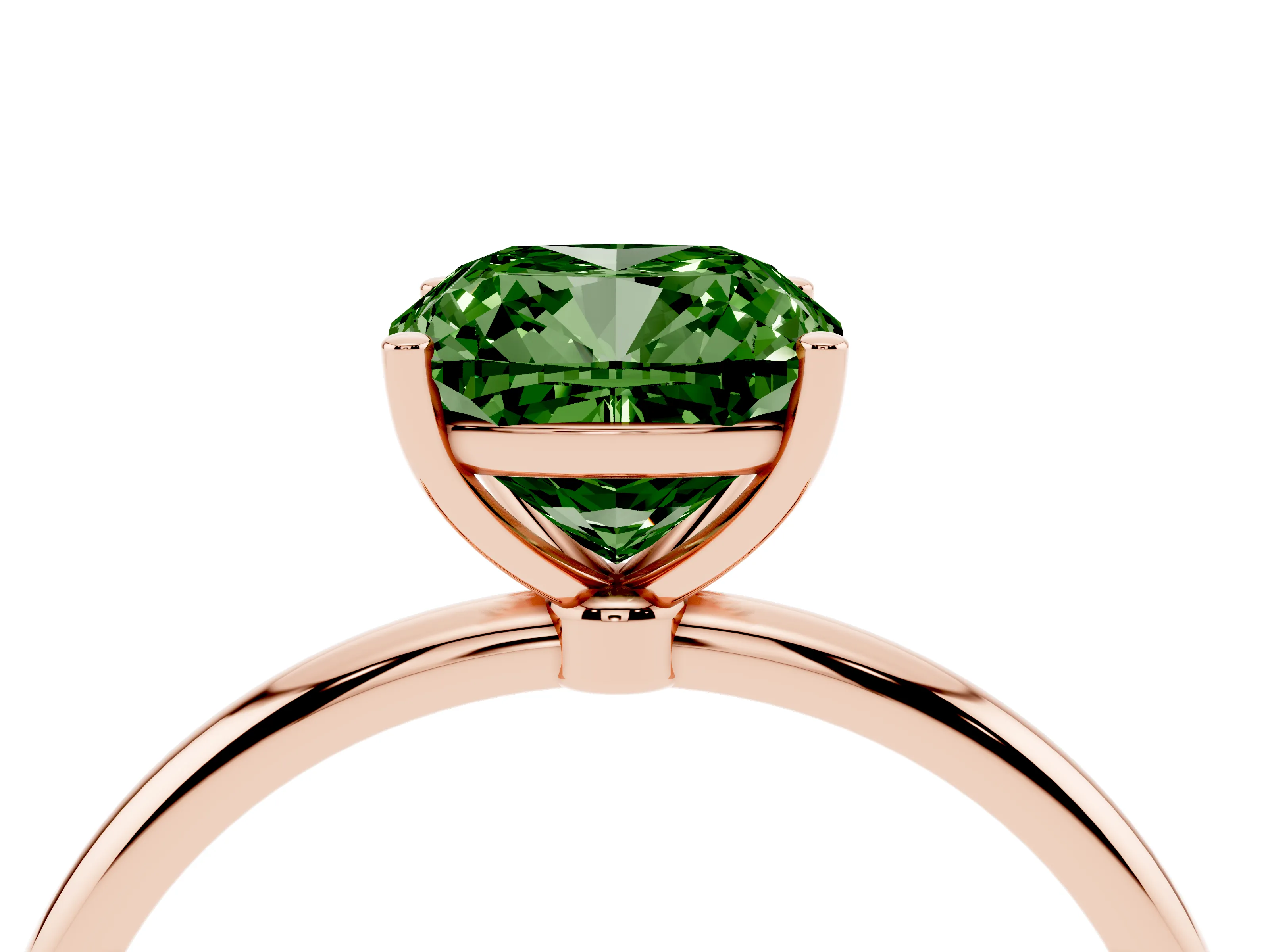 Fancy Green Cushion Cut Diamond Solitaire Engagement Ring Set in Rose gold with Thin Band and Prong Setting