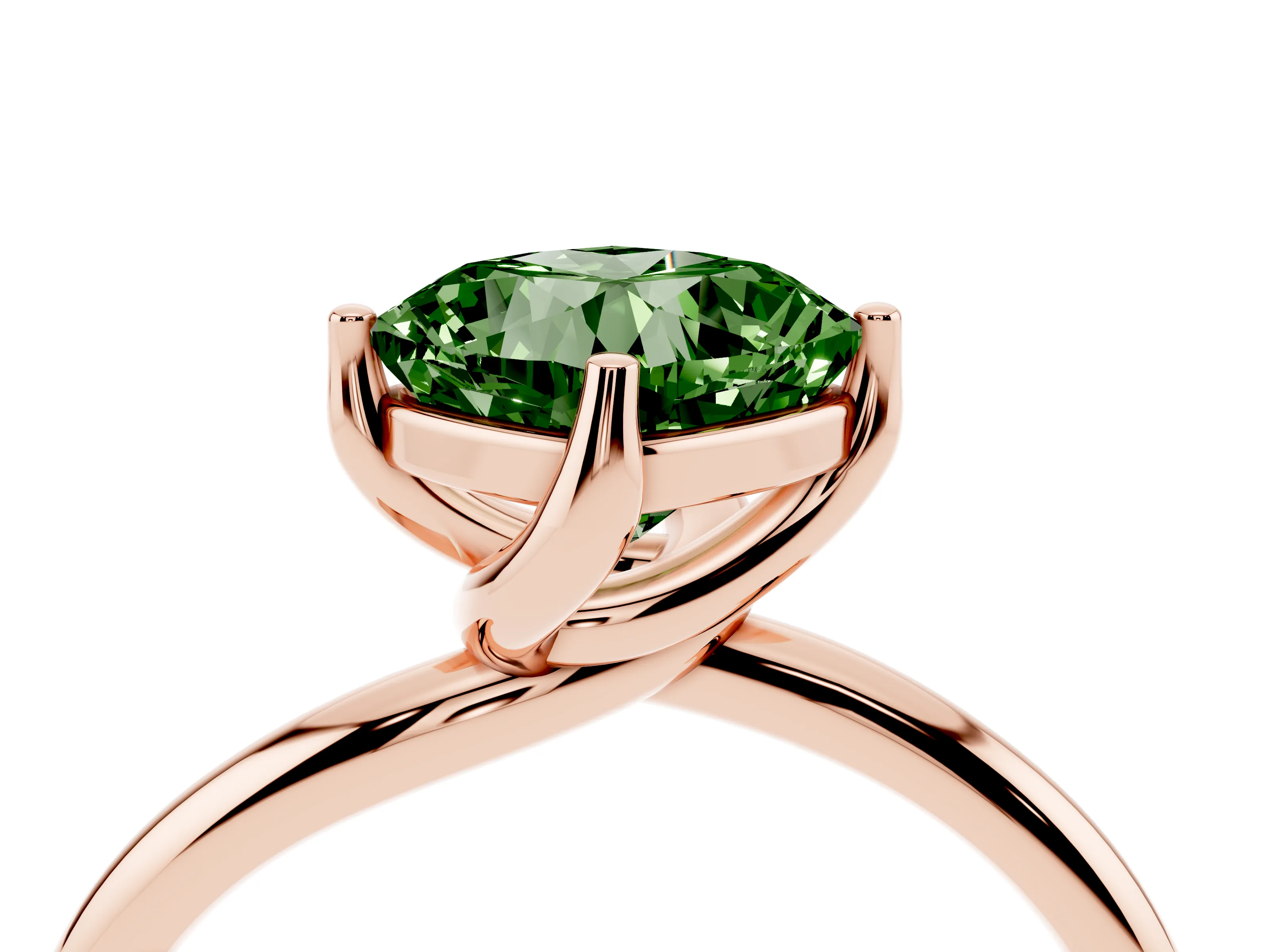 Fancy Green Cushion Cut Diamond Solitaire Engagement Ring Set in Rose gold with Classic Plain Band