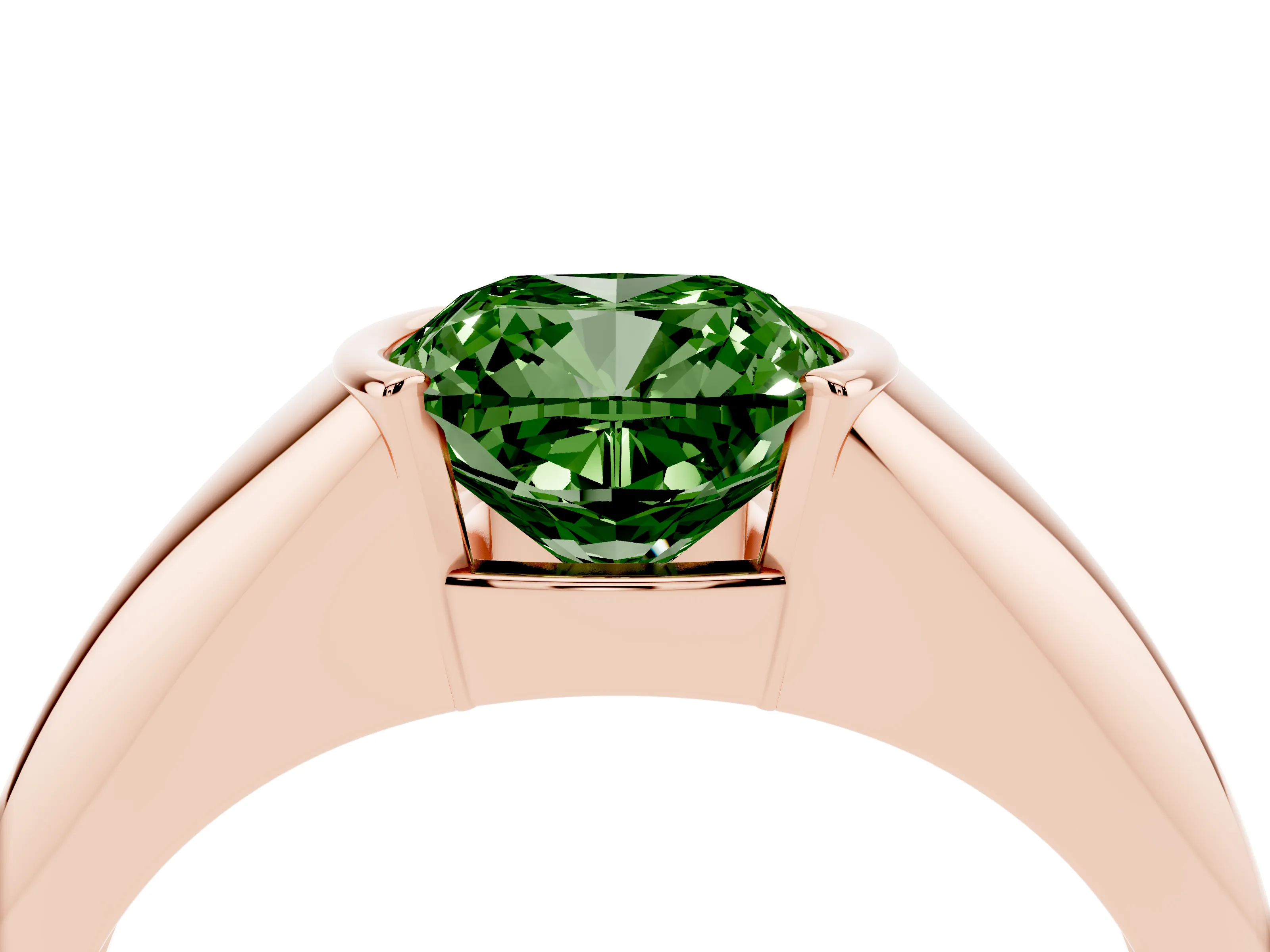 Fancy Green Cushion Cut Diamond Solitaire Tension Set Ring Set in Rose gold