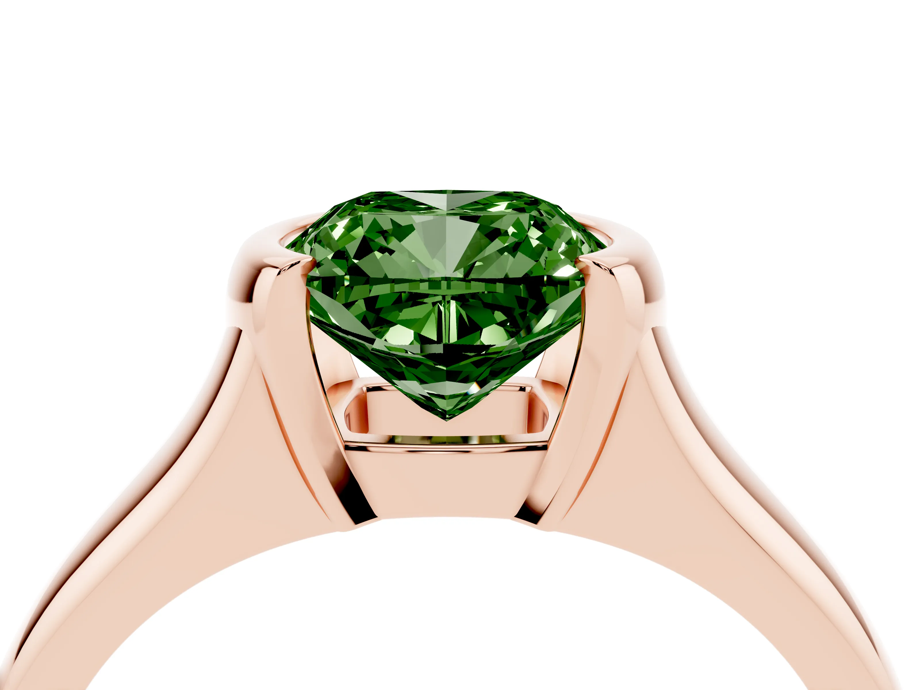 Fancy Green Cushion Cut Diamond Solitaire Tension Set Ring Set in Rose gold with Split Shank Band