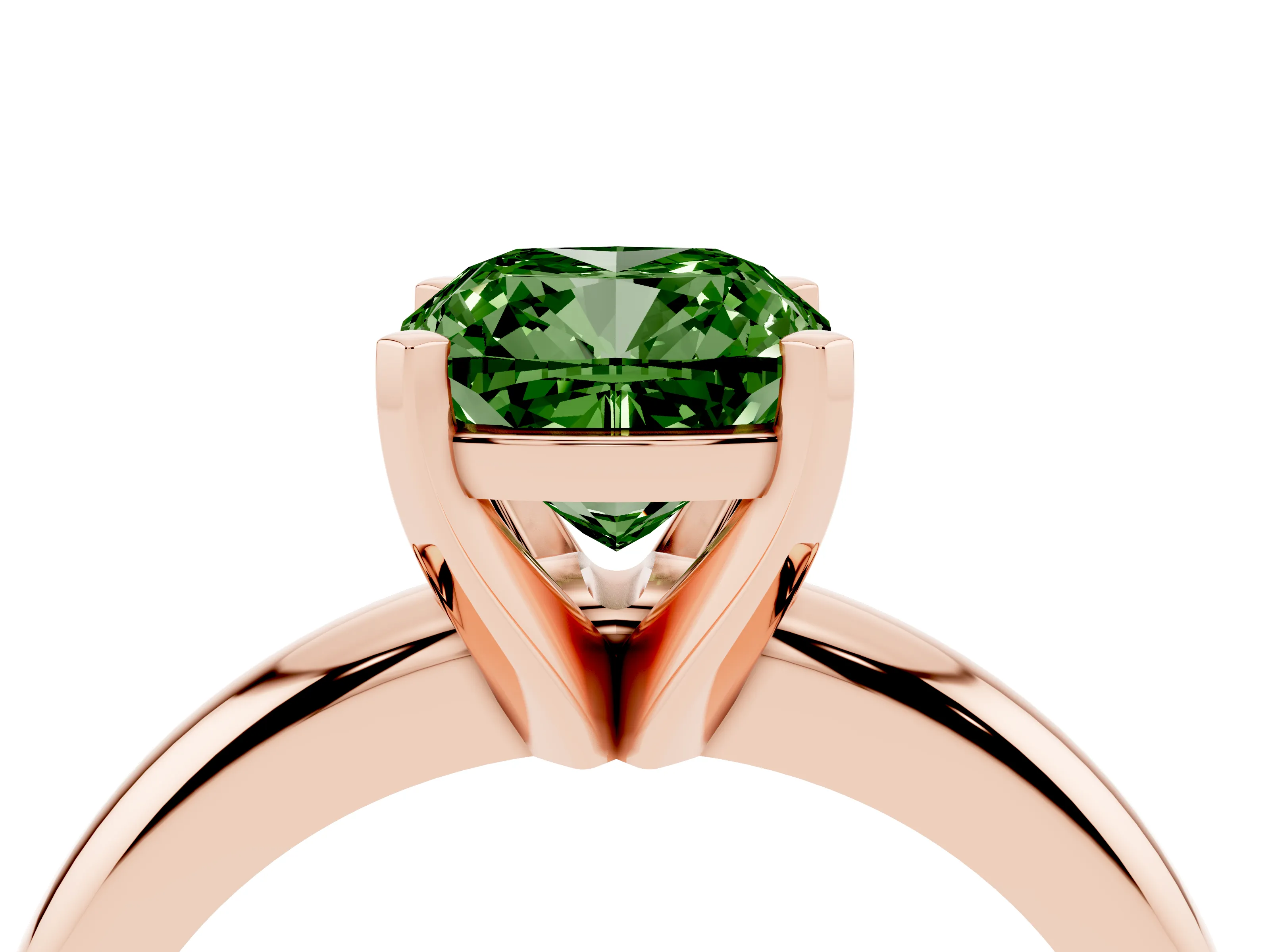 Fancy Green Cushion Cut Diamond Solitaire Engagement Ring Set in Rose gold with Round Band and Prong Setting