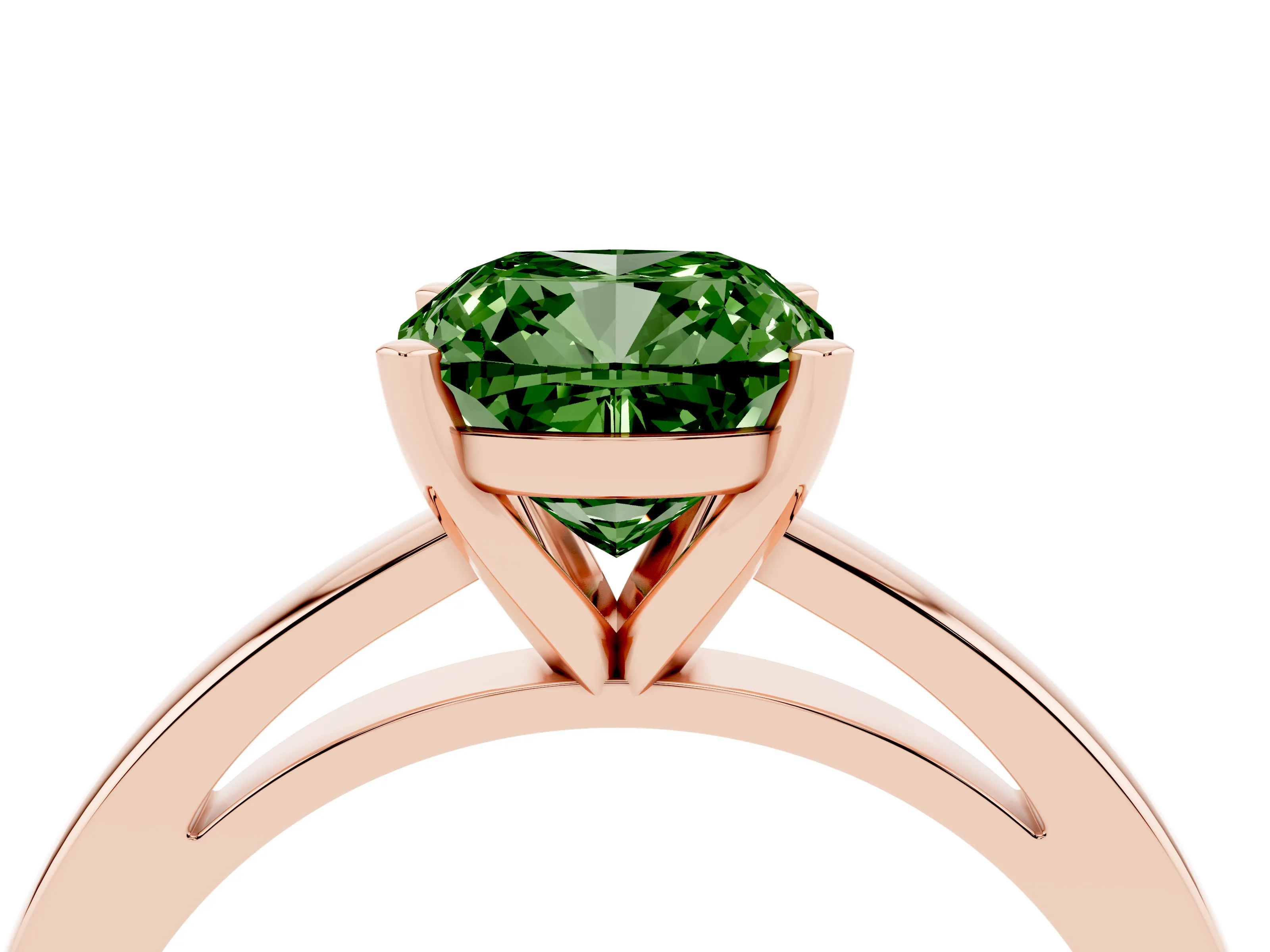 Fancy Green Cushion Cut Diamond Solitaire Engagement Ring Set in Rose gold with Prong Setting on a Classic Band