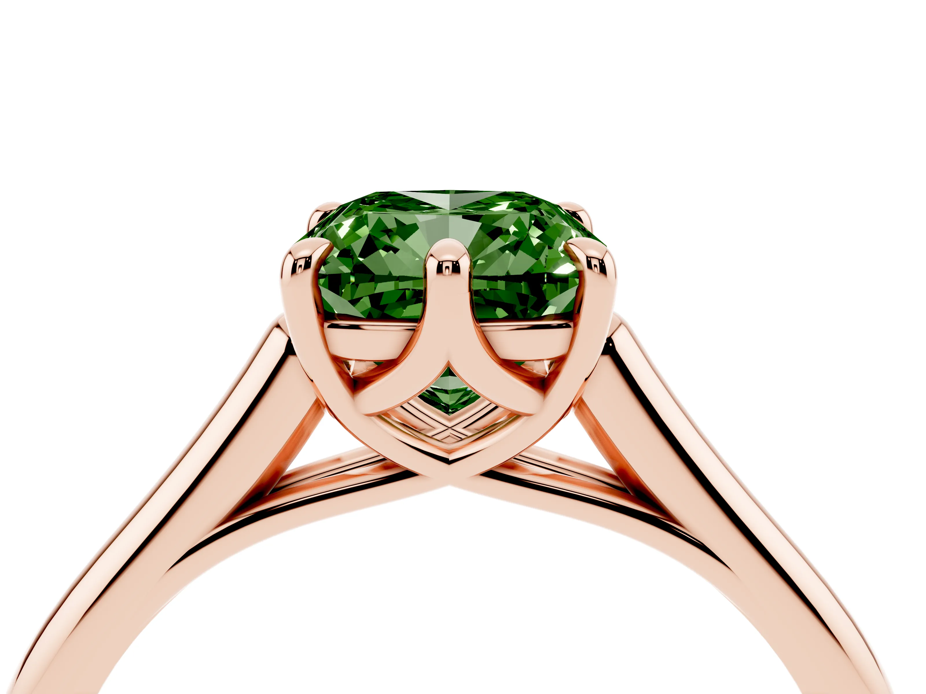 Fancy Green Cushion Cut Diamond Solitaire Engagement Ring Set in Rose gold with Prong Setting and Plain Classic Band