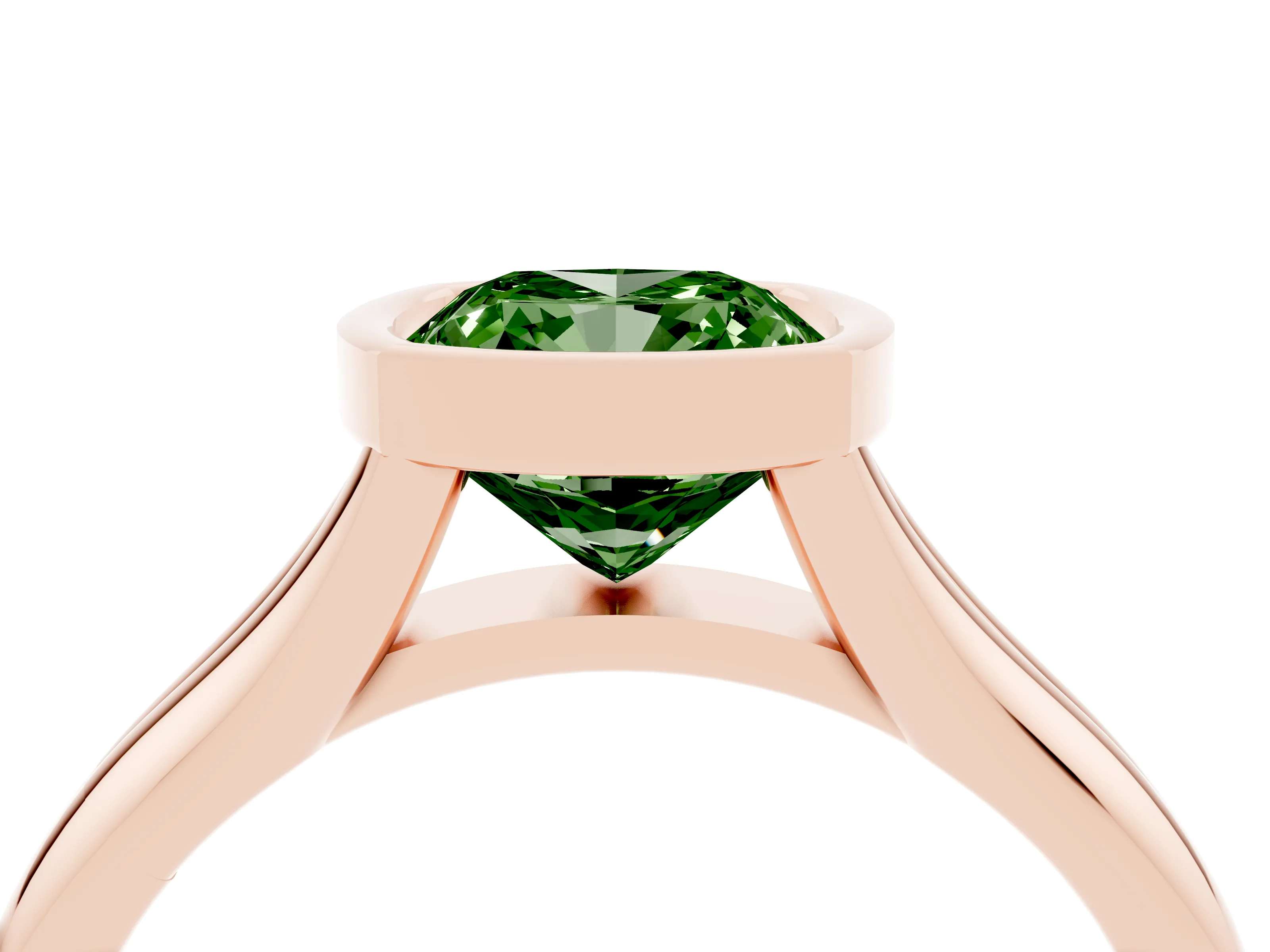 Fancy Green Bezel Set Cushion Cut Diamond Solitaire Ring Set in Rose gold with Smooth Band